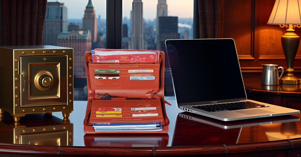 Sukeshcraft Multi Cheque Book Holder – Holds 8 Cheque Books, 13 Cards, Locker Key, Pen & Zipper Pocket (Rexin, Grian-Tan)