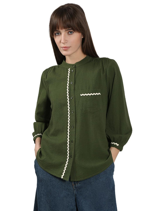 VERO MODA Women's Cotton Regular Fit Green Shirt
