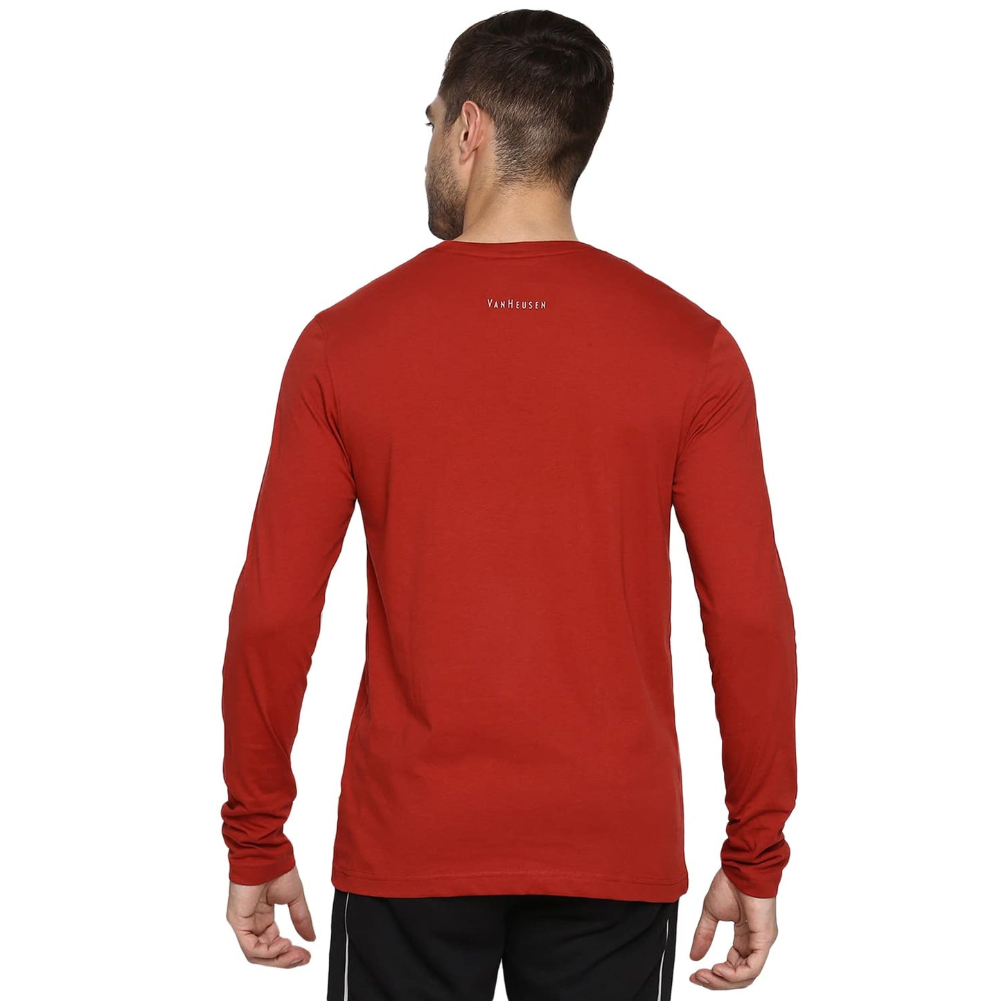 Van Heusen Men Athleisure Anti Bacterial T-Shirt - Smart Tech, Easy Stain Release, Anti Stat_60037_Dark Rust_S
