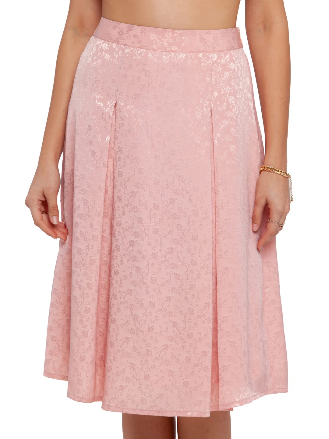 Zink London Women's Pink Printed Flared Skirt