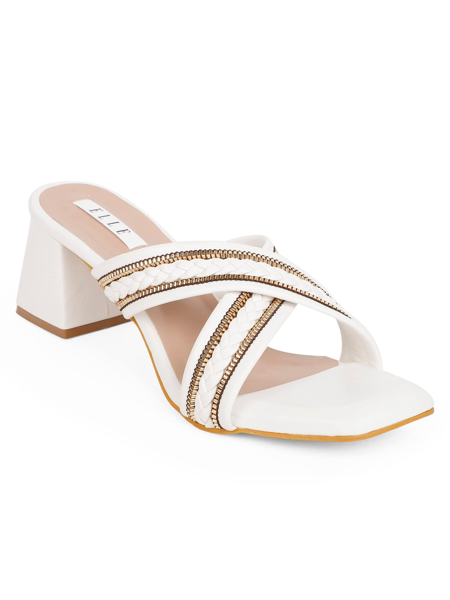 ELLE Women's White & Gold-Toned Block Sandals