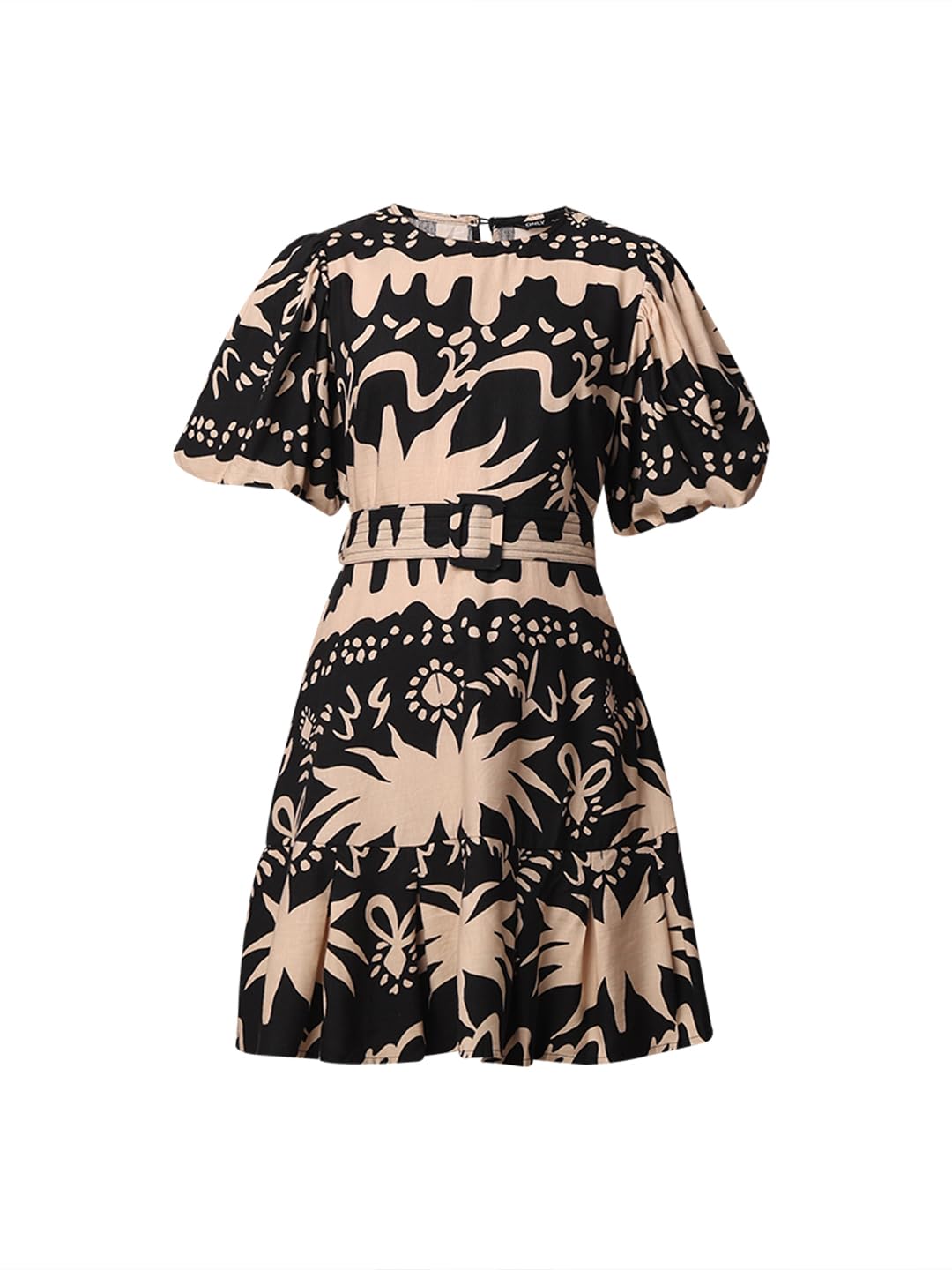 ONLY Women Printed Fit and Flare Casual Black Fit and Flare Dress