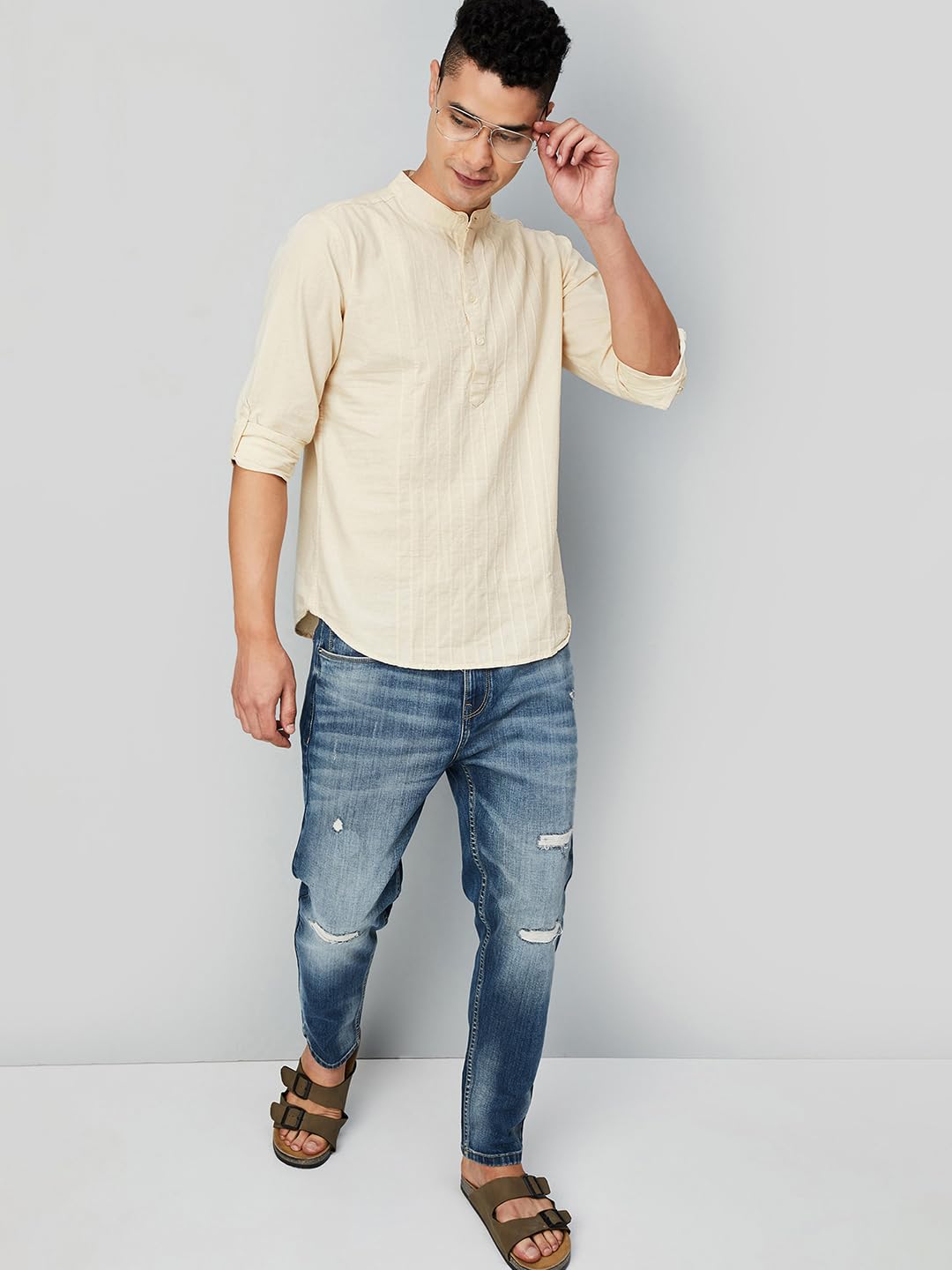 Max Men's Full Sleeves Mandarin Collar Solid Slim Fit Cotton Kurta