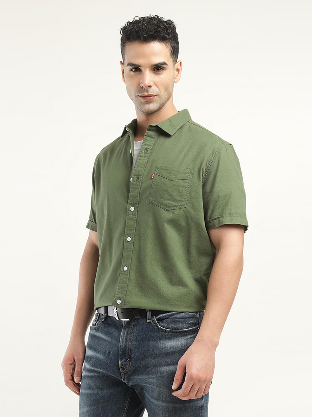 Levi's Men's Solid Slim Fit Shirt (32908-0341_Green