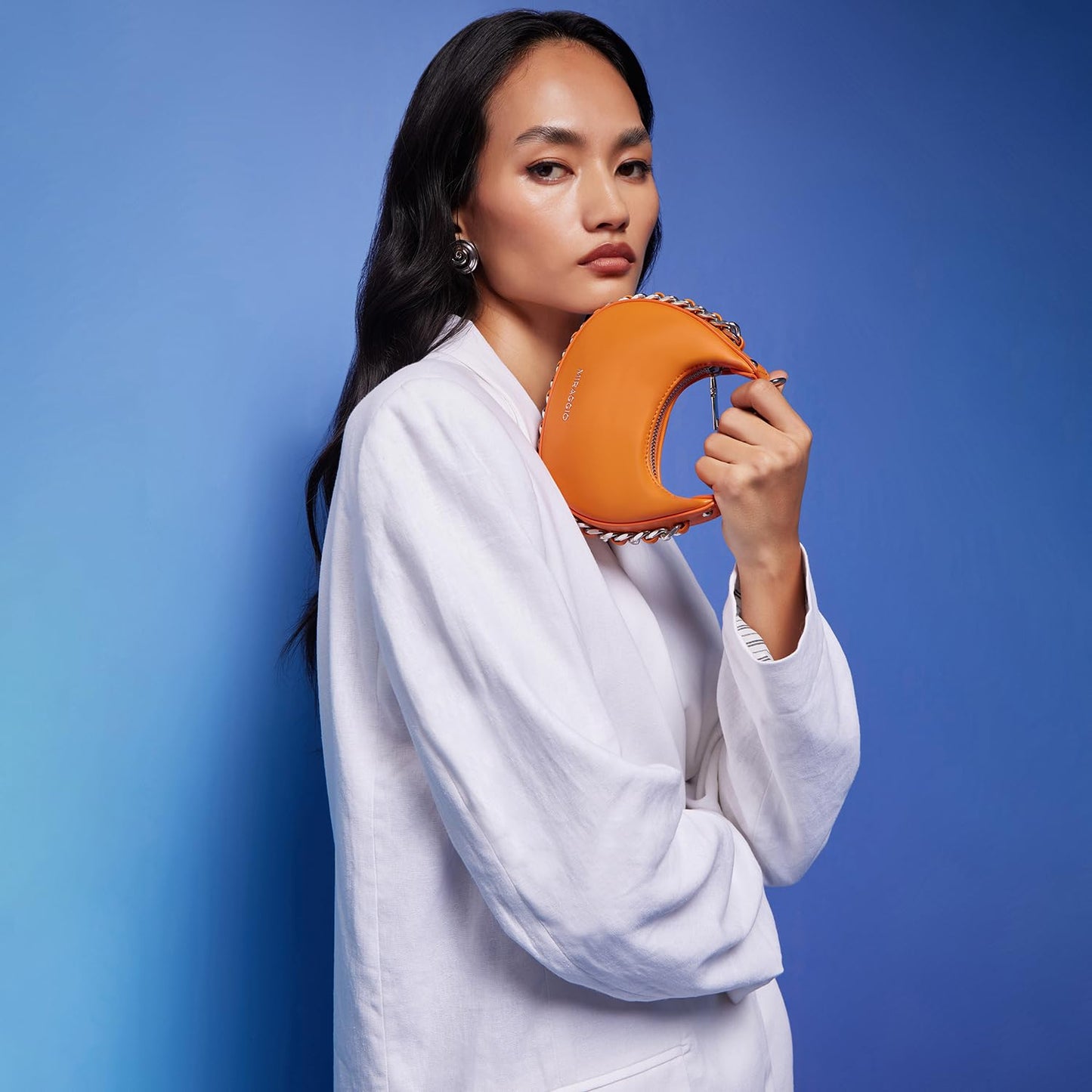 Miraggio Women Eve Mini Bag With Adjustable & Detachable Crossbody Sling Strap | Top Handle Half Moon Bag | Gift, Orange