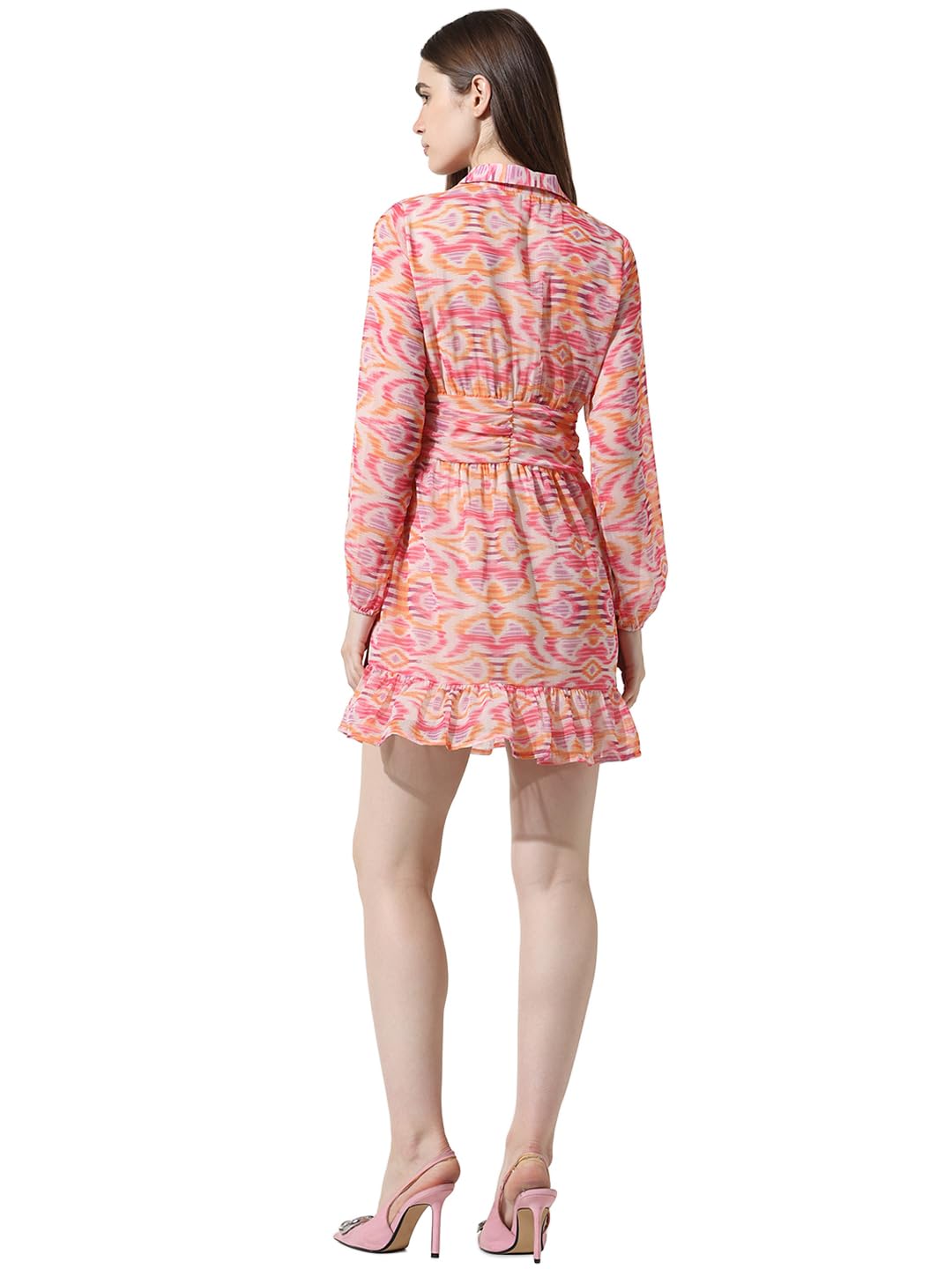 ONLY Women Printed Polyester Above Knee Pink Shirt Dress