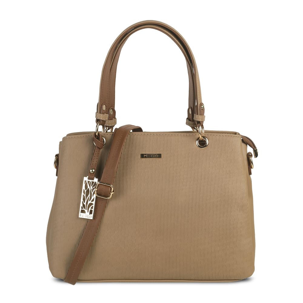 Metro Women Beige Faux Leather Handbag with Detachable Sling (66-7852)