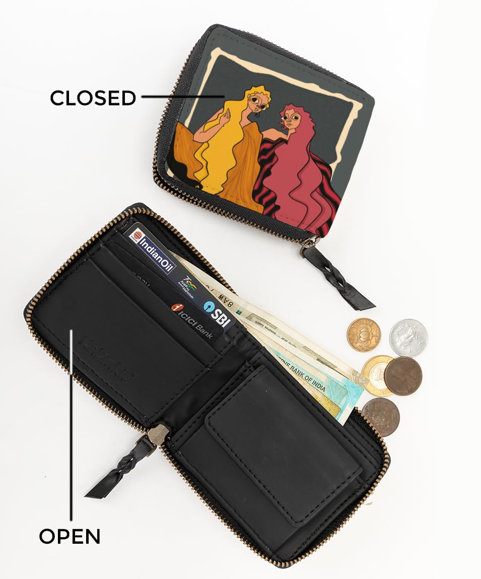 Kalankit Wallet for Women | Compact Vegan Leather Ladies Purse, Slim and Easy to Fit in Pocket with Card Slots, Cash & Coin Pocket | Small Bi-Fold Zip Wallets for Woman | Shared Silence