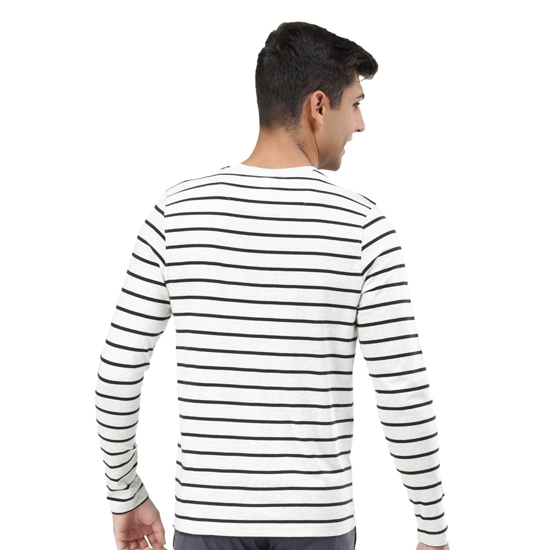 US Polo Association Men's Striped Regular fit T-Shirt (I689-010-ST-M_Lt.Grey Melange/Black M)
