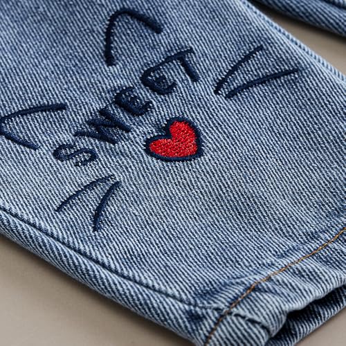 Hopscotch Girls Blue Kitty Embroidered Jeans for Ages (9-12 Months)
