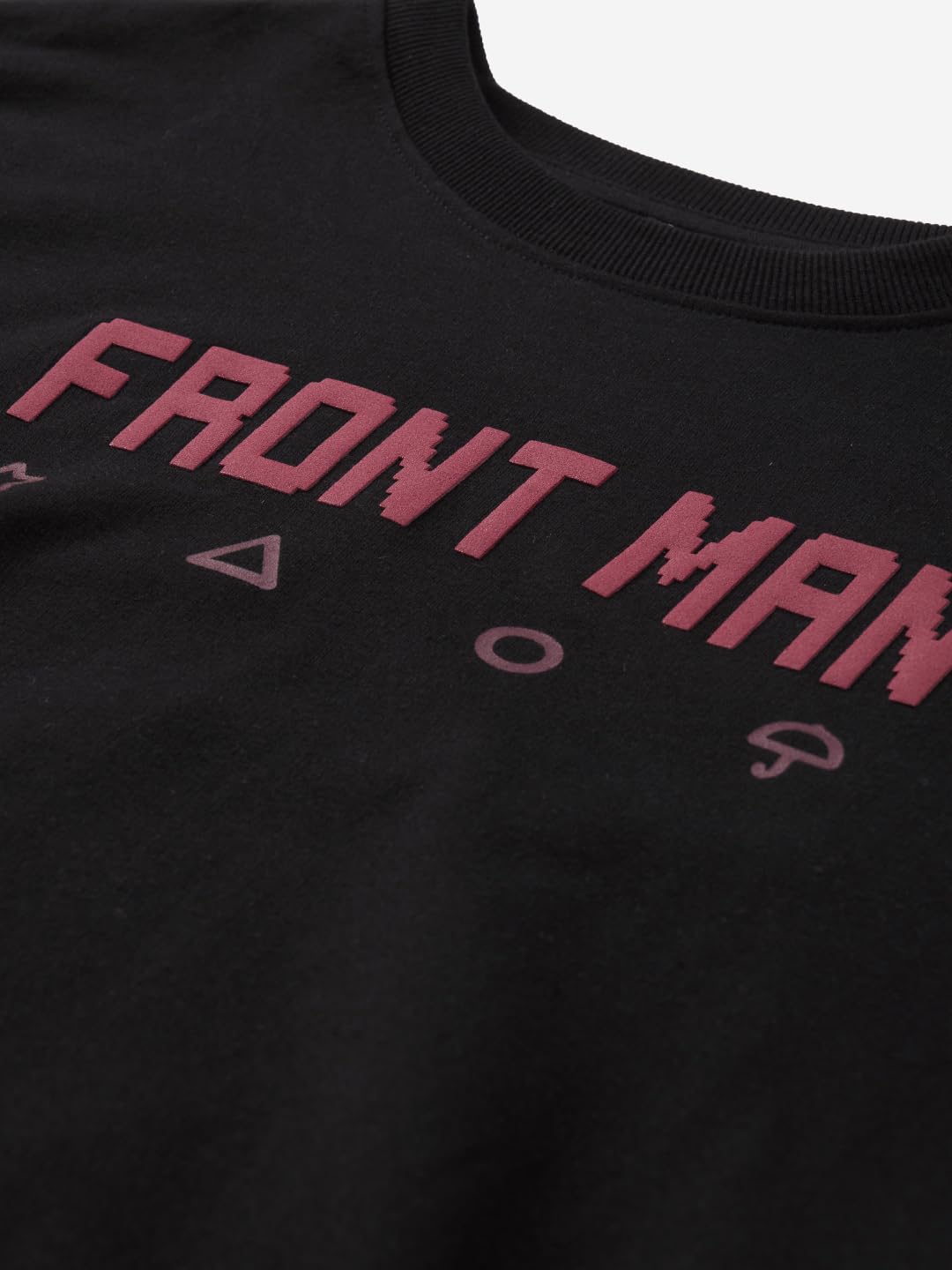 The Souled Store Official Squid Game: Front Man Men and Boys Round Neck Black Graphic Printed Cotton Oversized Full Sleeve T-Shirts
