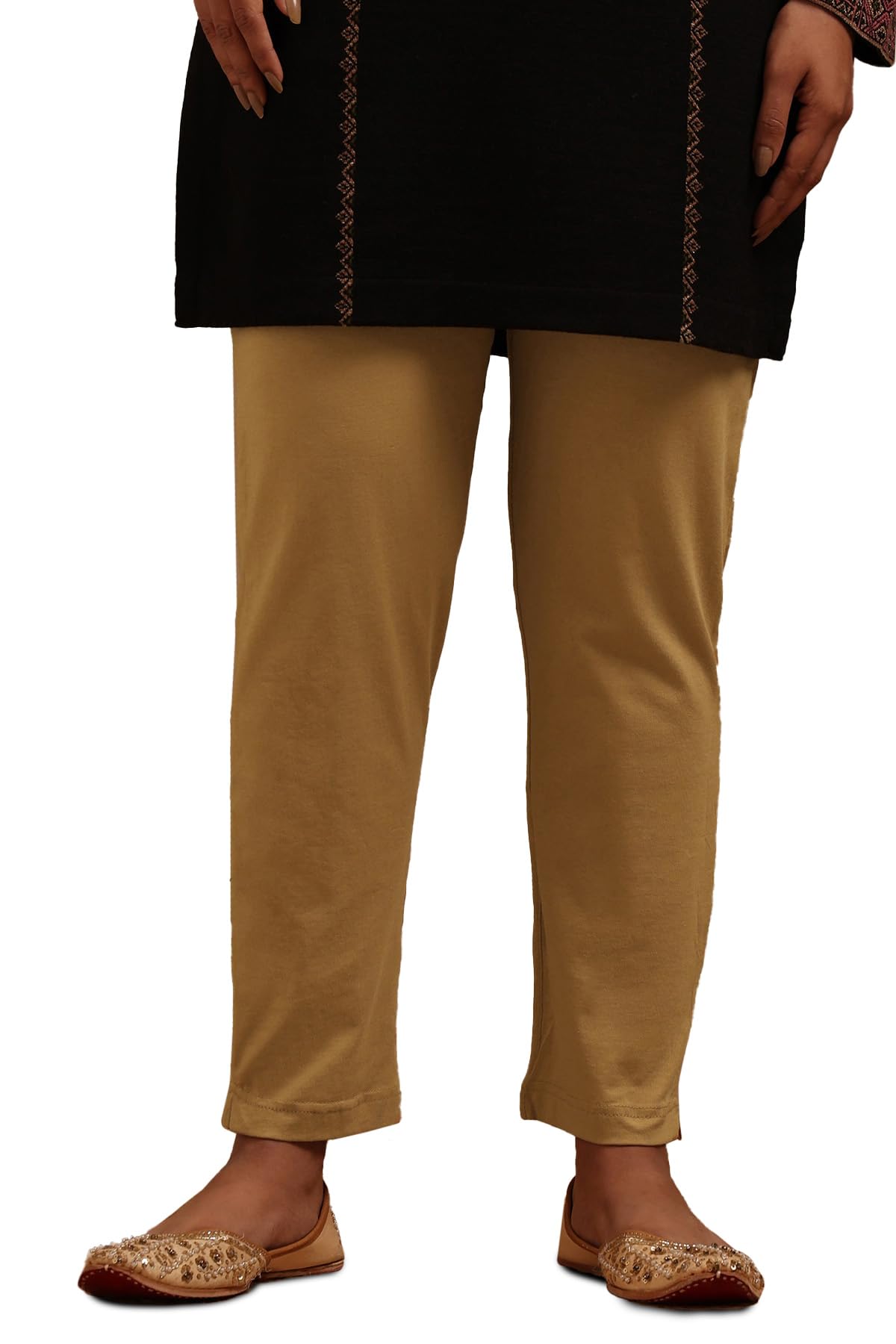 Soch Womens Beige Cotton Blend Solid Pant