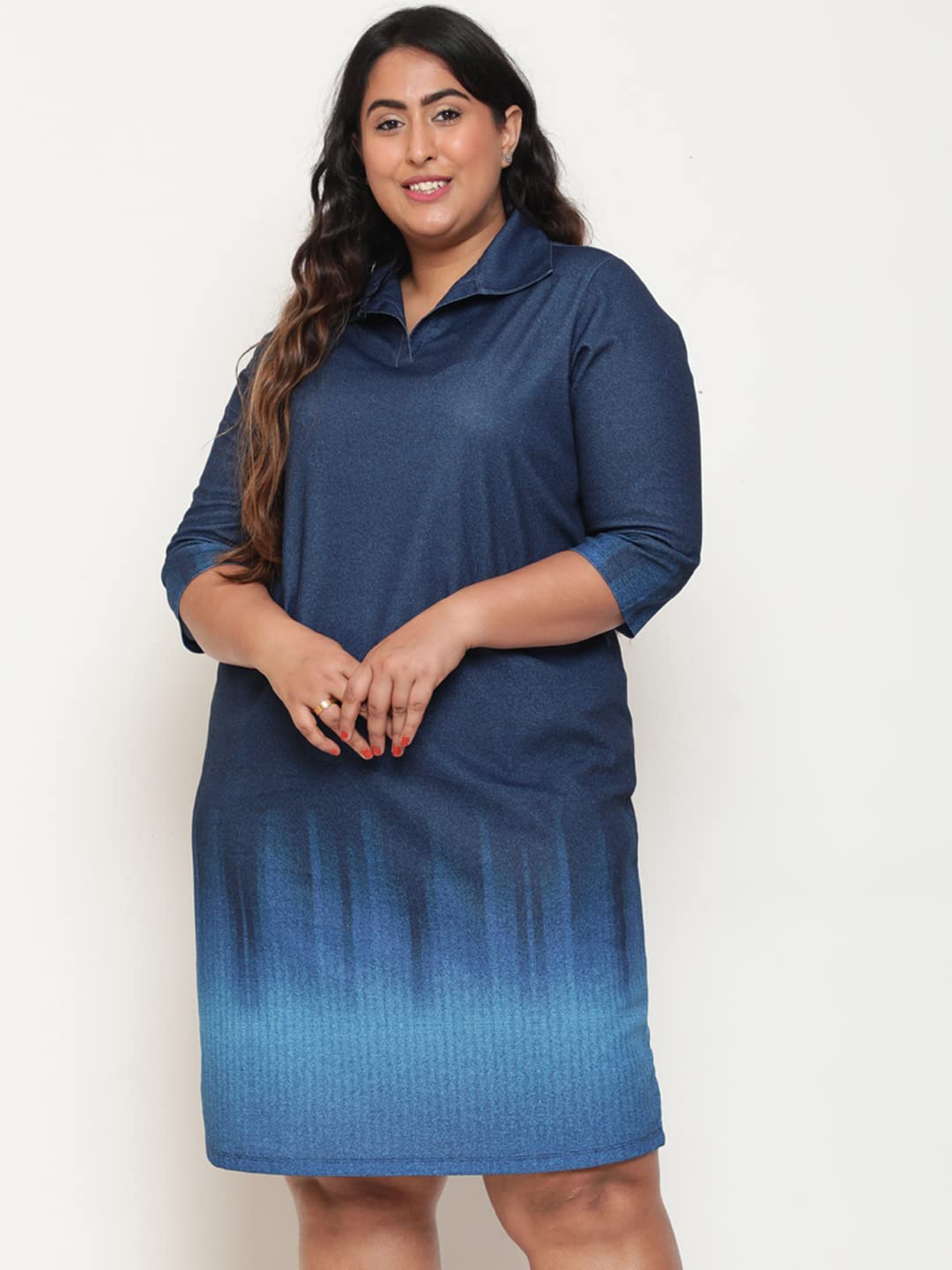 AMYDUS Plus Size Shirt Dress for Women | Smart Straight Fit | Collared Neck | Sweat Absorbing | XL to 9 XL Polo Dresses for Women Ombre Blue