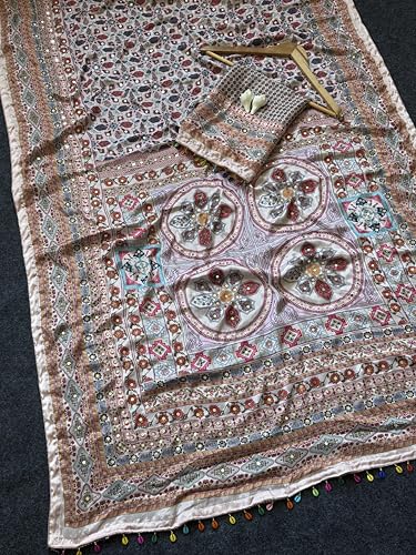 SHANTVAN GALLERY Roman Silk Position Print Saree for Women with Real Mirror Work | Designer Digital Print Women Saree with Piping Border, Kodi Latkan & Unstitched Blouse Piece