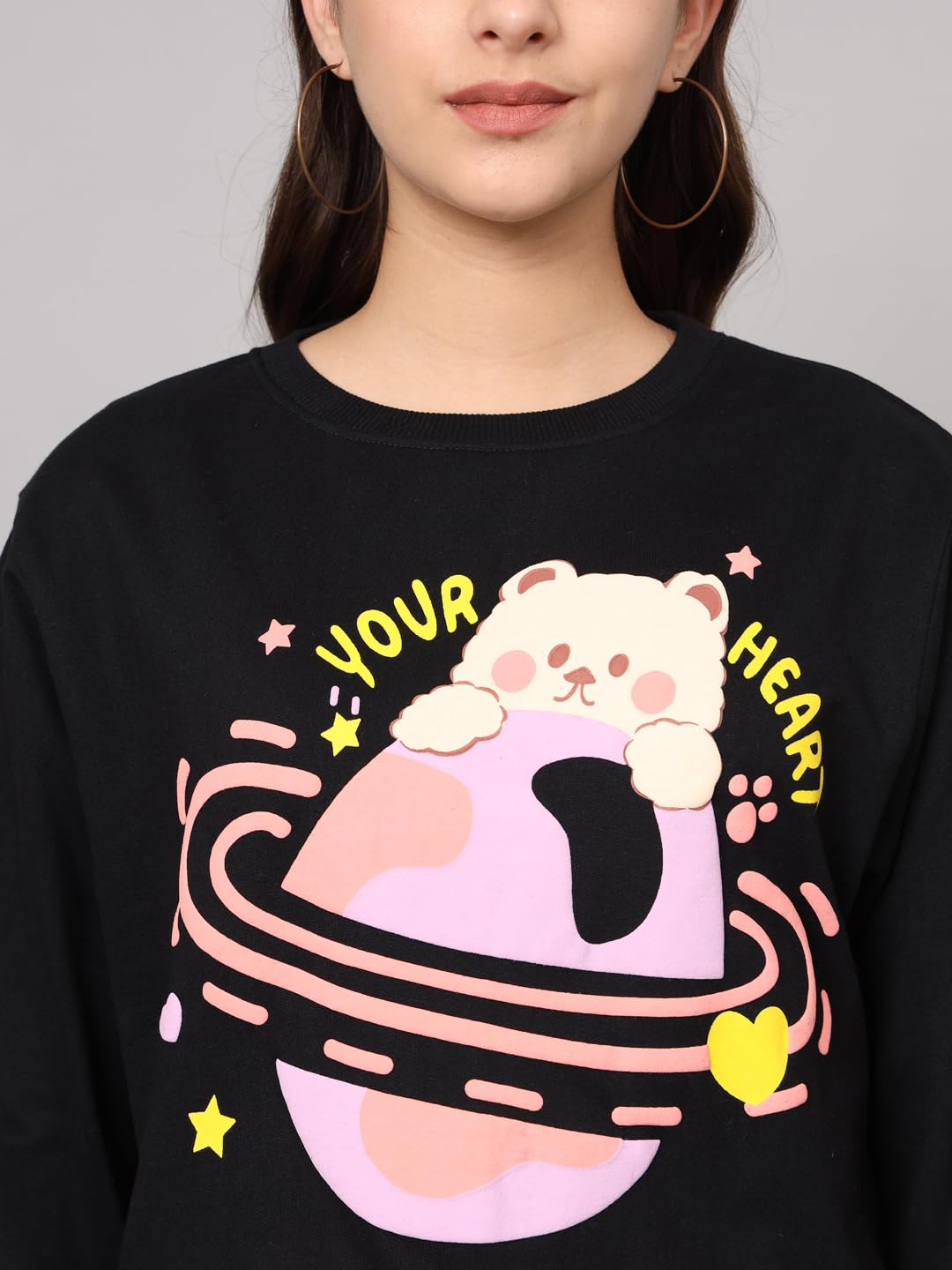 THE DRY STATE Womens Full Sleeves Round Neck Cotton Sweater Black