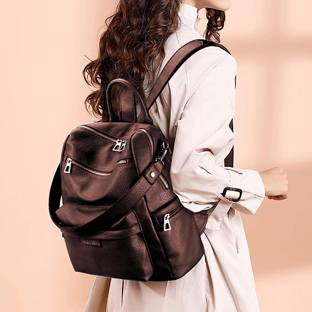 TrueArch Medium 25L Backpack Purse for Women Convertible Travel Vintage PU Leather Shoulder Backpack Ladies Bags (Brown)
