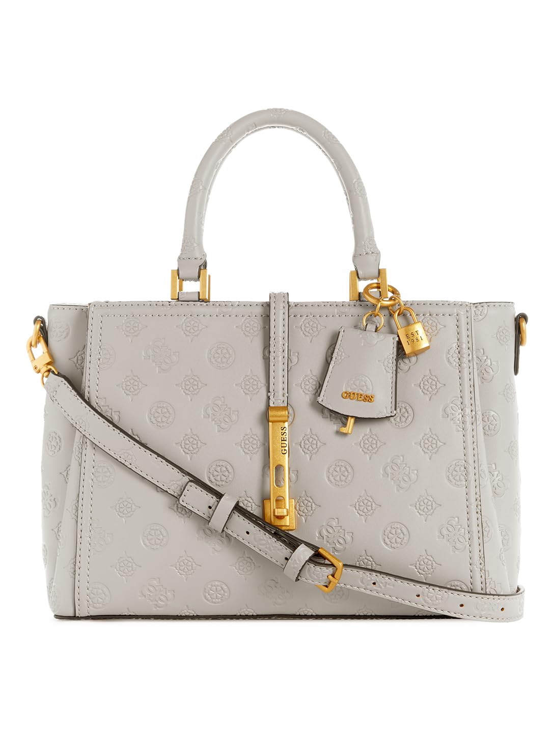 GUESS Women's Grey Textured Satchel Bag| Ladies Purse Handbags | Gift For Ladies