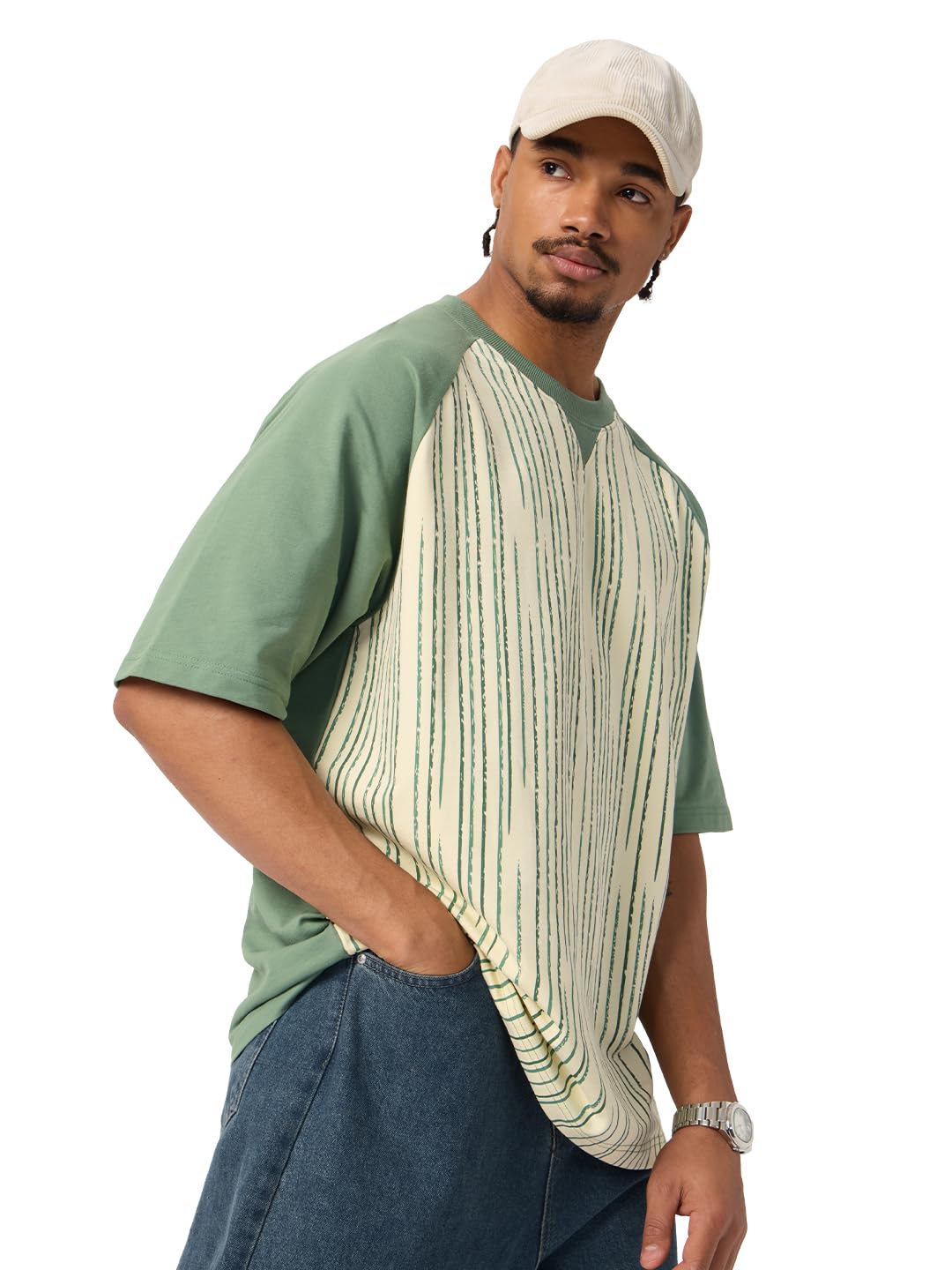 The Souled Store Oversized T-Shirt: Meadow Men and Boys Short Sleeves Round Neck Colourblock Casual Lightweight Streetwear Cotton Super Oversized T-Shirts