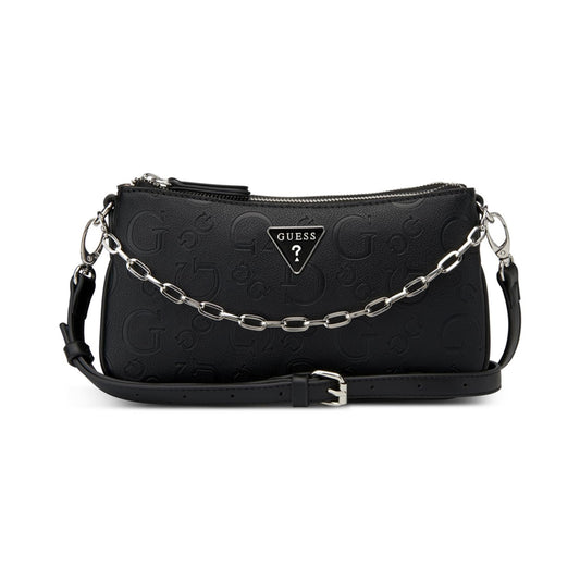GUESS Women Black Typography Adjustable Detachable Strap Mini Crossbody Bag