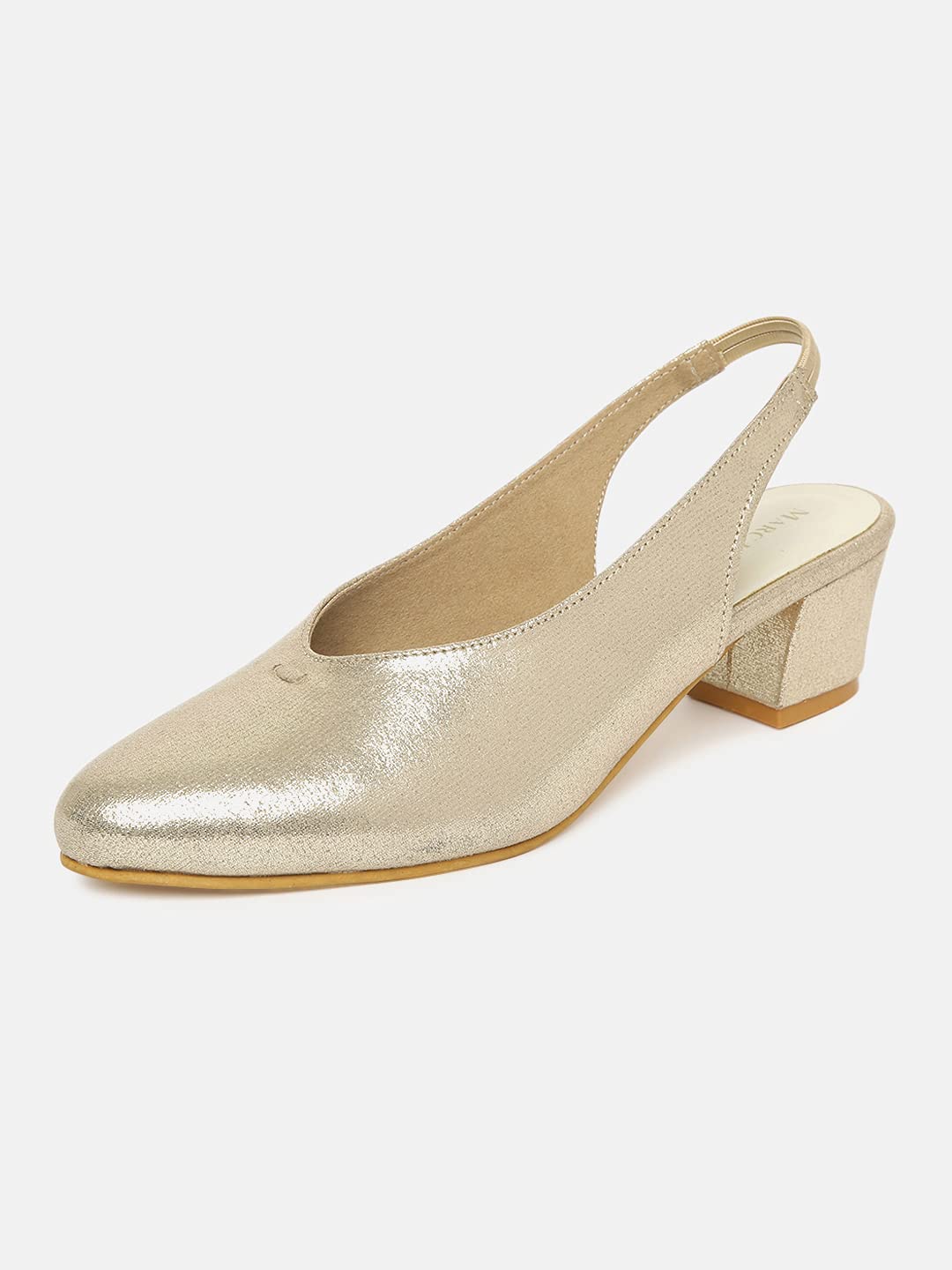 Marc Loire Women's Golden Shimmer Pointed Toe Block Heel Pumps Party, 5 Uk