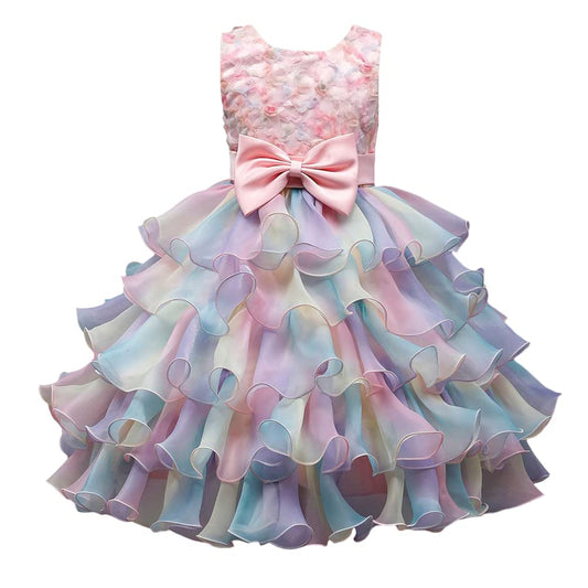 Hopscotch Girls Fit And Flare Knee-Length Polyester Bow Applique Sleeveless Party Dress in Peach Color for Ages 3-4 Years