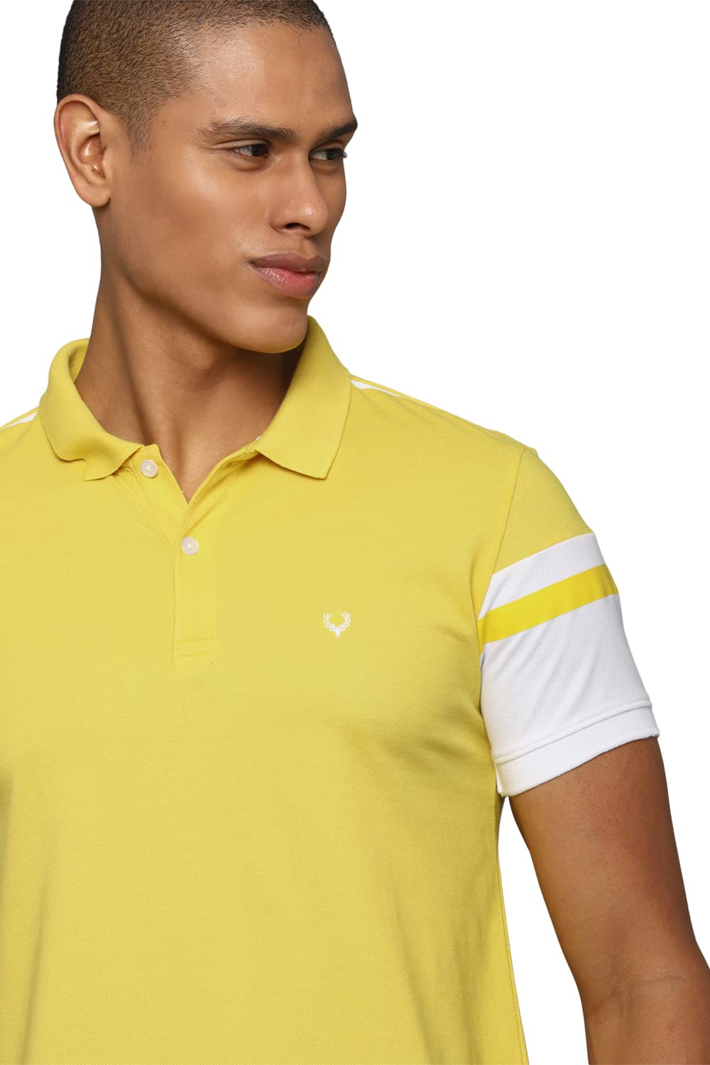 Allen Solly Men's Solid Regular Fit T-Shirt (ASKPCURGFV75937_Yellow M)