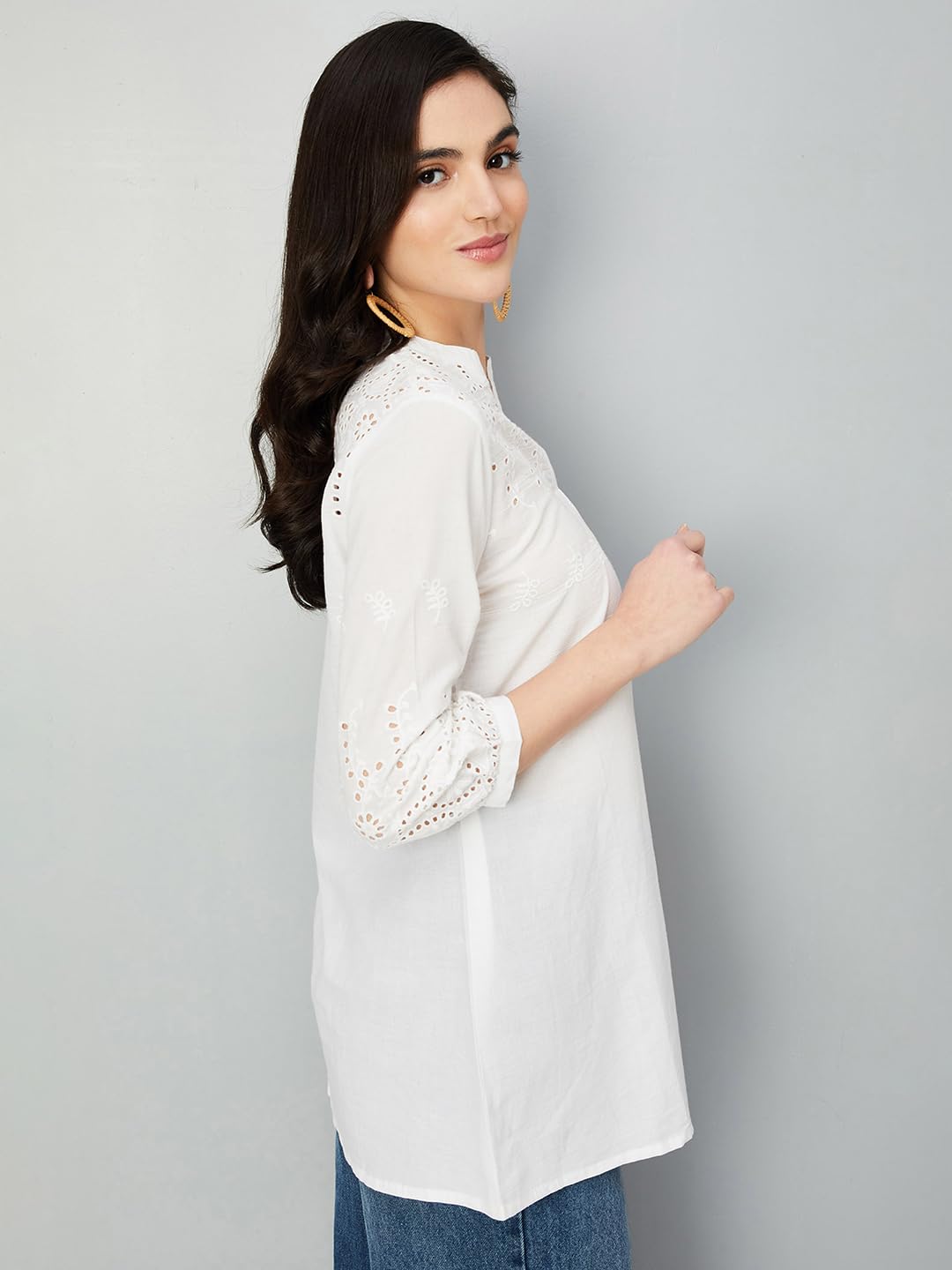 Max Women Schiffli Casual Tunic (INDIE41018OFF White)_M