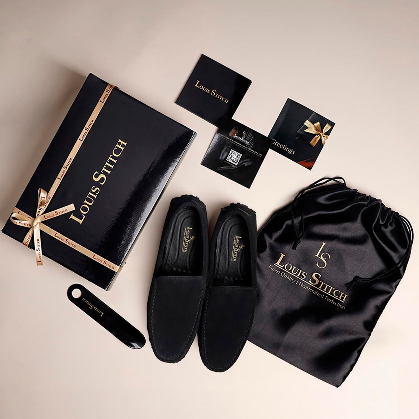 LOUIS STITCH Men's Obsidian Black Italian Suede Leather Driving Loafer Moccasins Casual Loafers for men (ITSUP-) (Size- 8 UK)