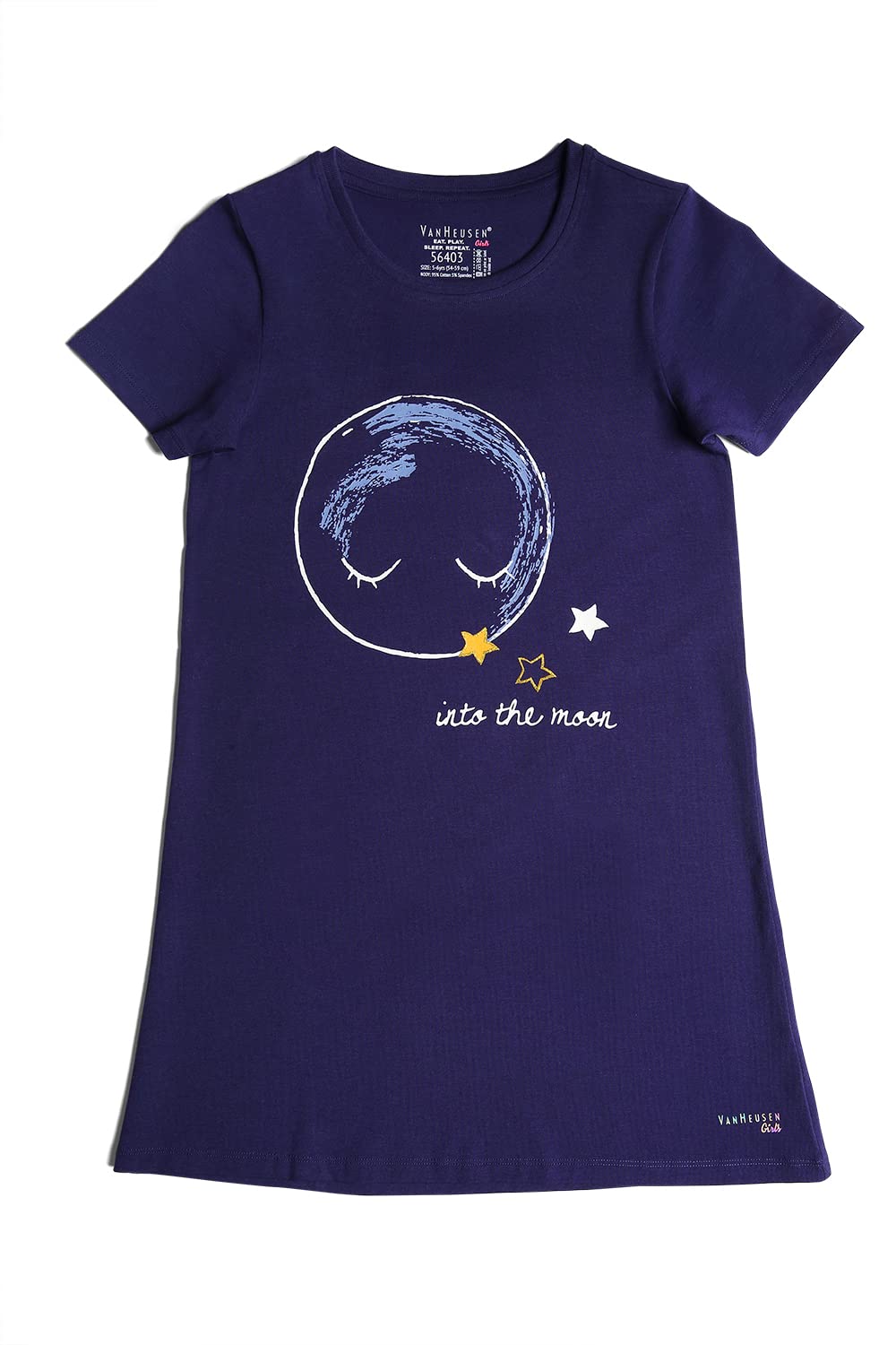 Van Heusen Girls T-Shirt Dress - Cotton Spandex - Short Sleeve, Round Neck, Short Sleeve_56403_Astral Aura_9-10 Years