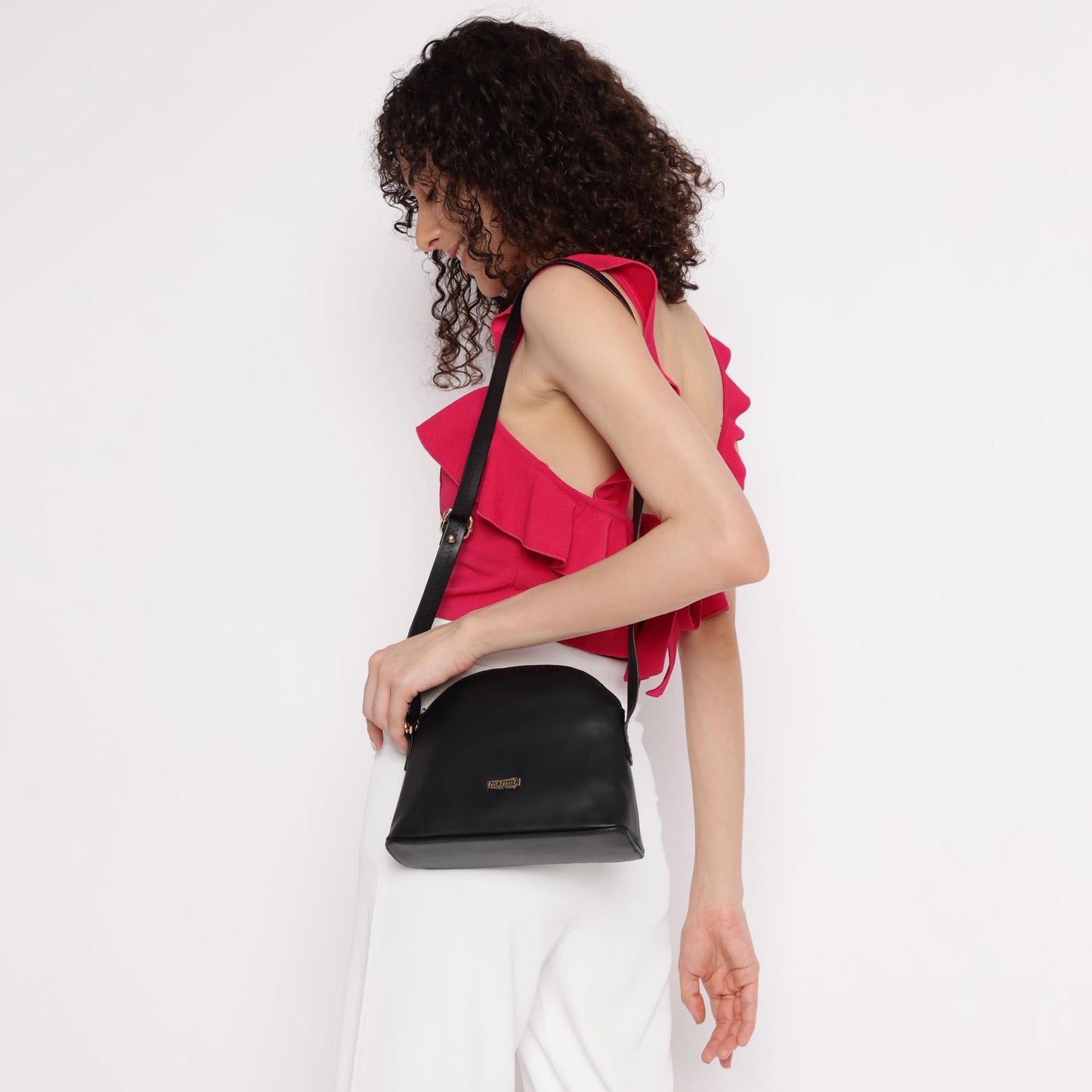 Fastrack Sling Bag | Faux Leather Sling With Adjustable Belt and Quick Access Pocket | Zip Closure and Spacious Interior | Trendy Women's Handbags, Black