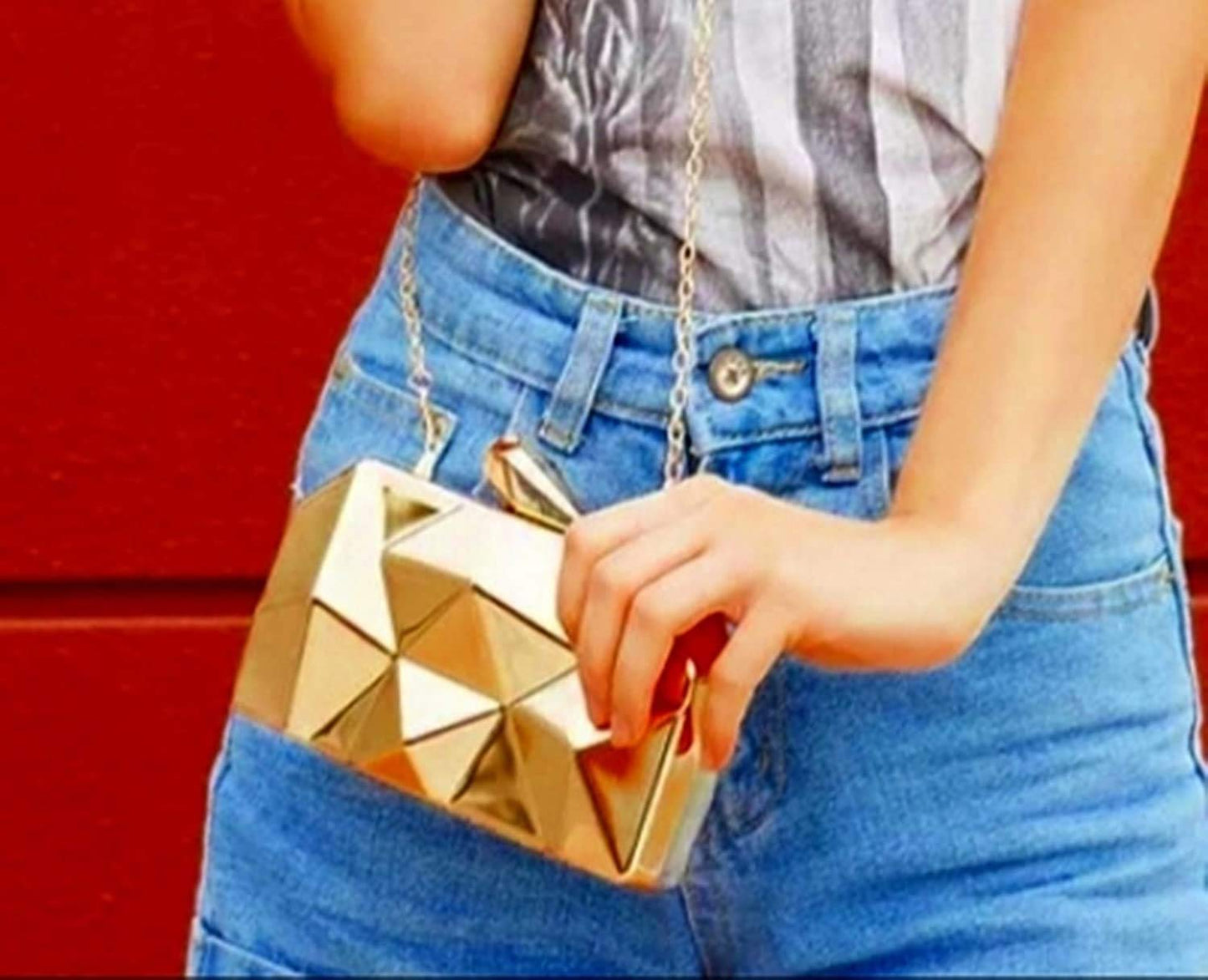 Toobacraft Women Handicraft Beautiful Metallic Acrylic Box Clutch Bag Purse For Bridal, Casual, Party, Wedding (Both Sides Exactly Same) (Gold).