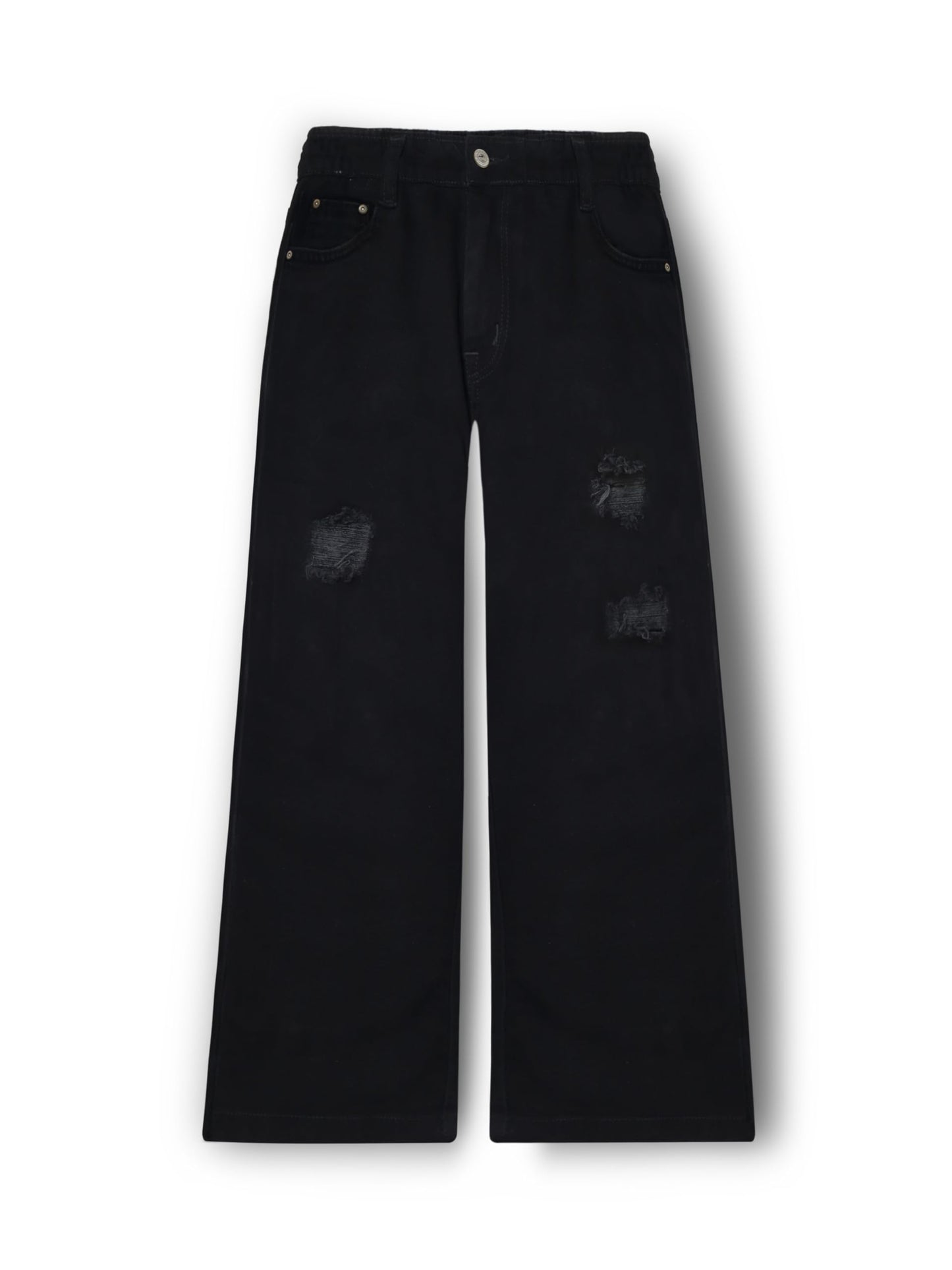 Cherry Crumble Black Solid & Ribbed Cotton Blend Casual Wear Easy Fit Summer Trouser for Girls