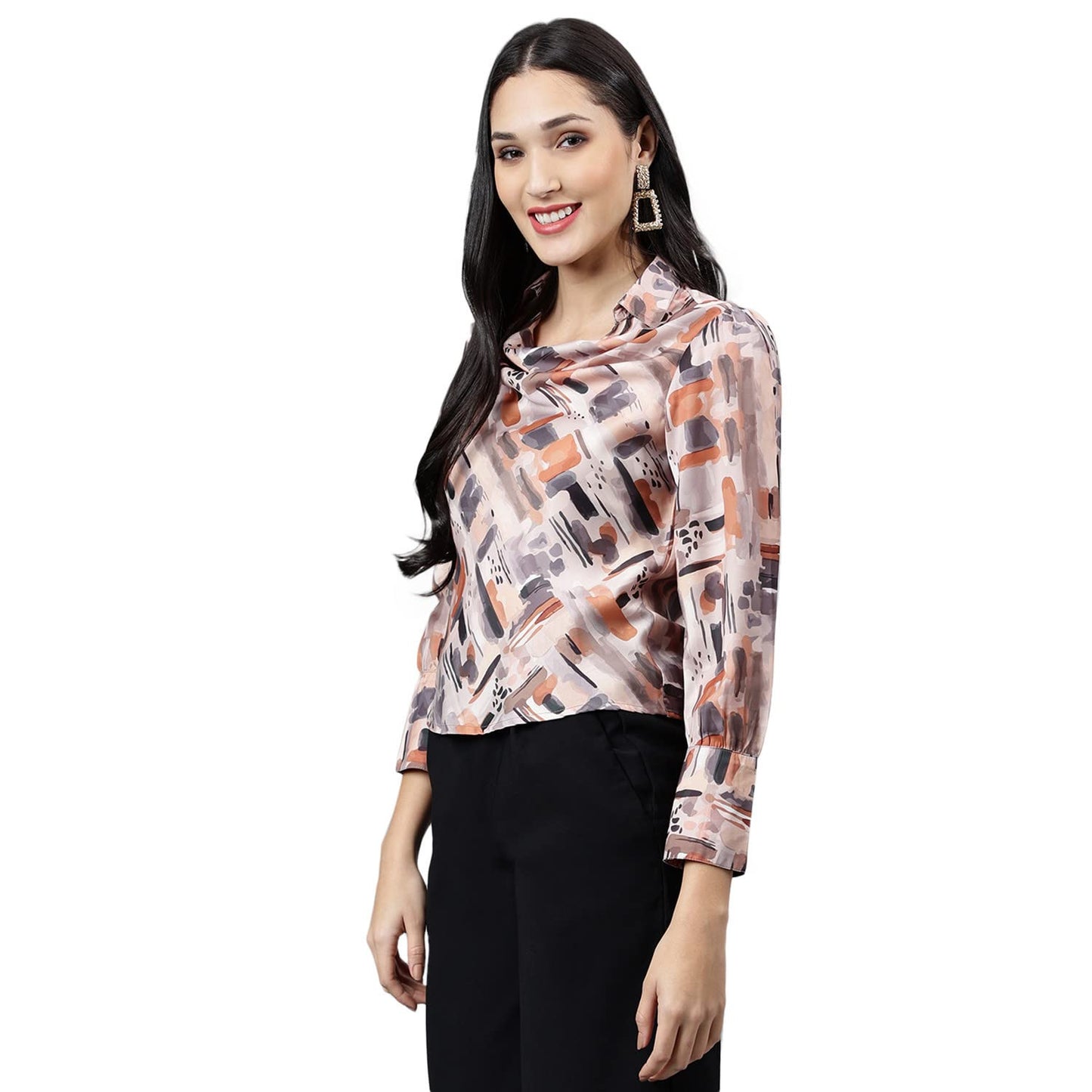 Latin Quarters Women's Brown Full Sleeve Printed Top