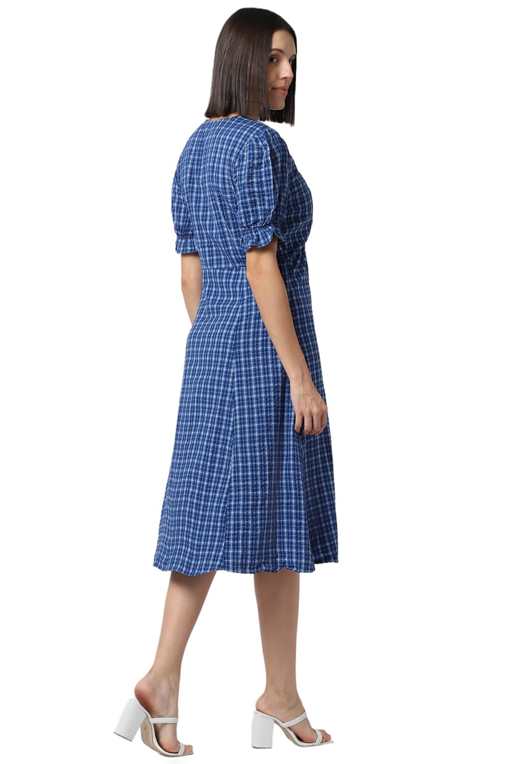 Van Heusen Women's Polycotton Modern Calf Length Dress (VWDRURGF517427_Blue