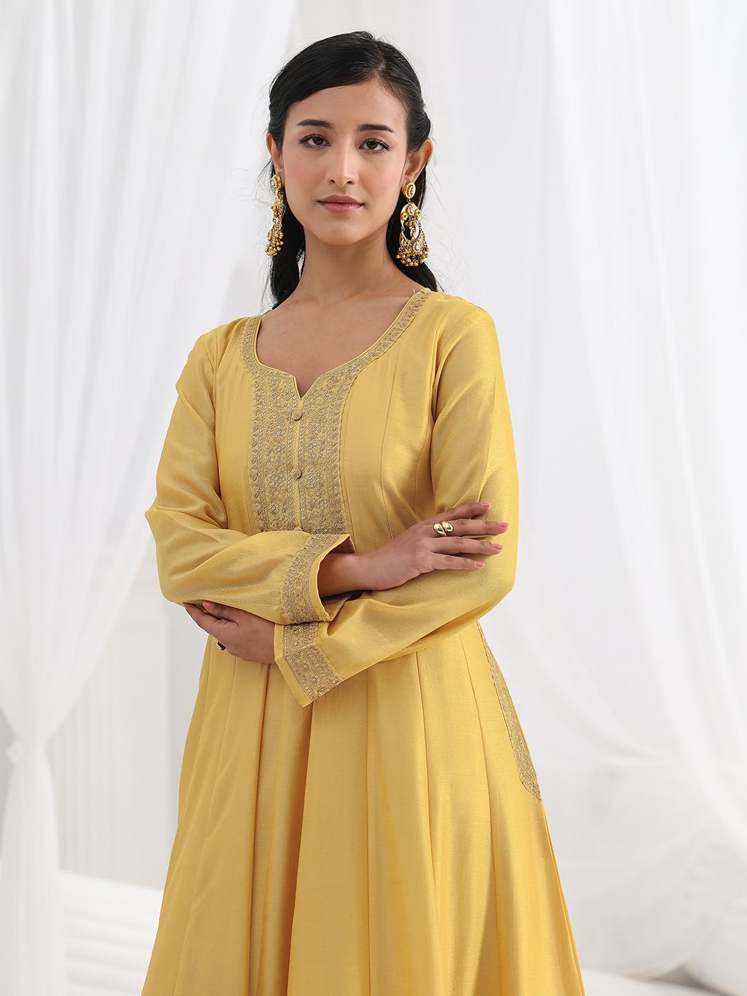 Libas Embroidered Silk Blend A-Line Ethnic Dress with Dupatta-93636M