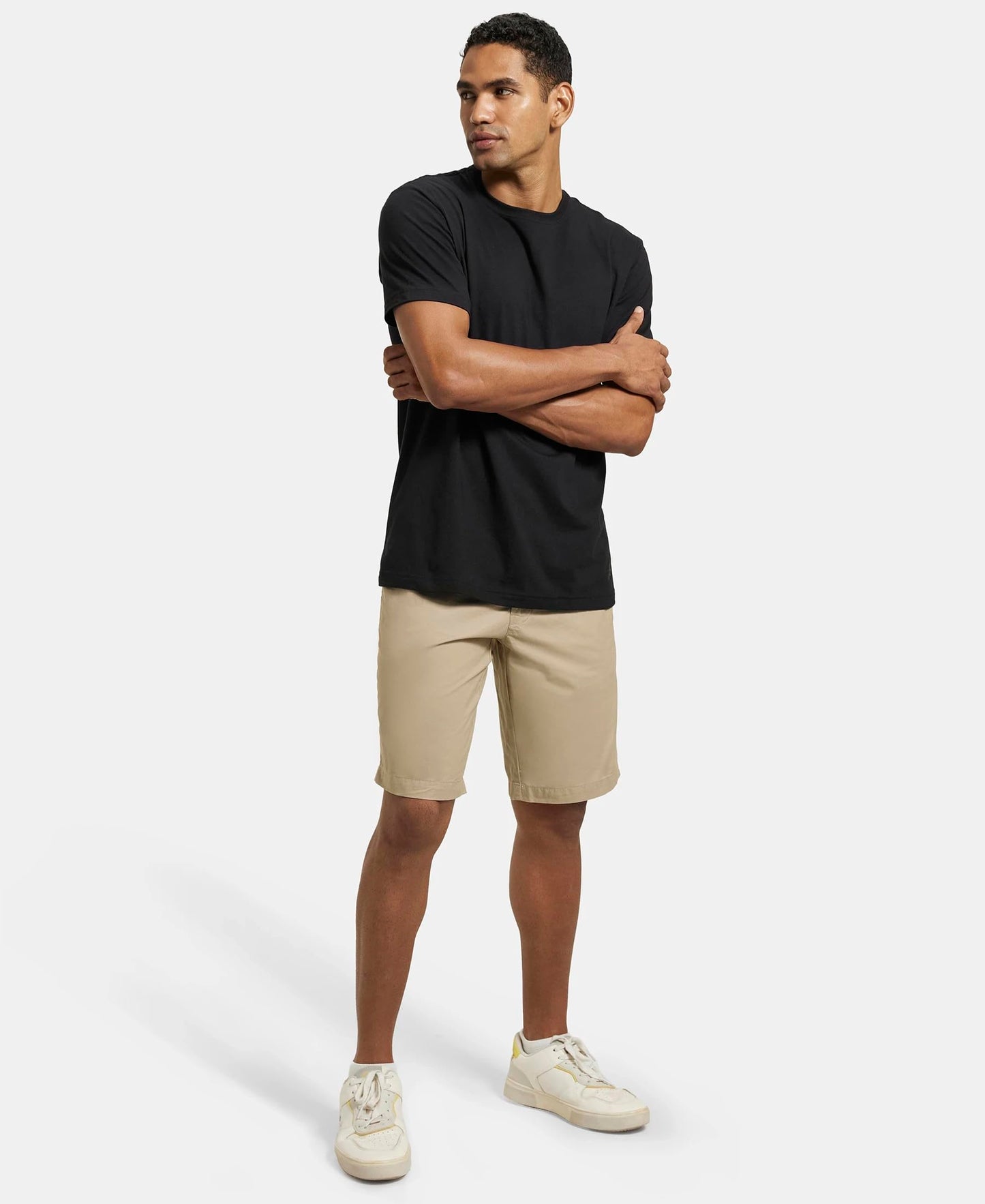 Jockey Men's Straight Fit Shorts (1203_Khaki_Large)