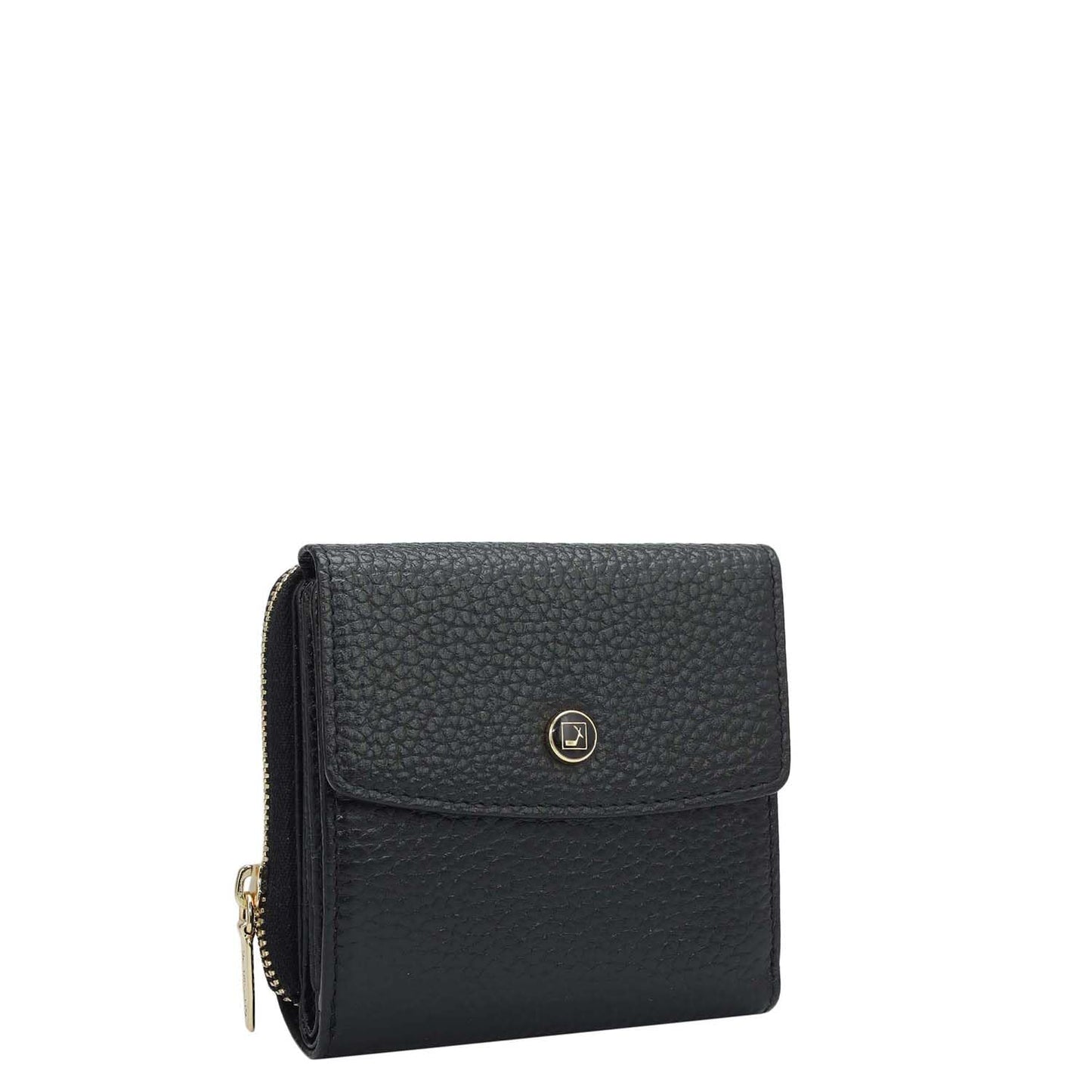 Da Milano Genuine Leather Black Flap & Zip Womens Wallet (10033OL)