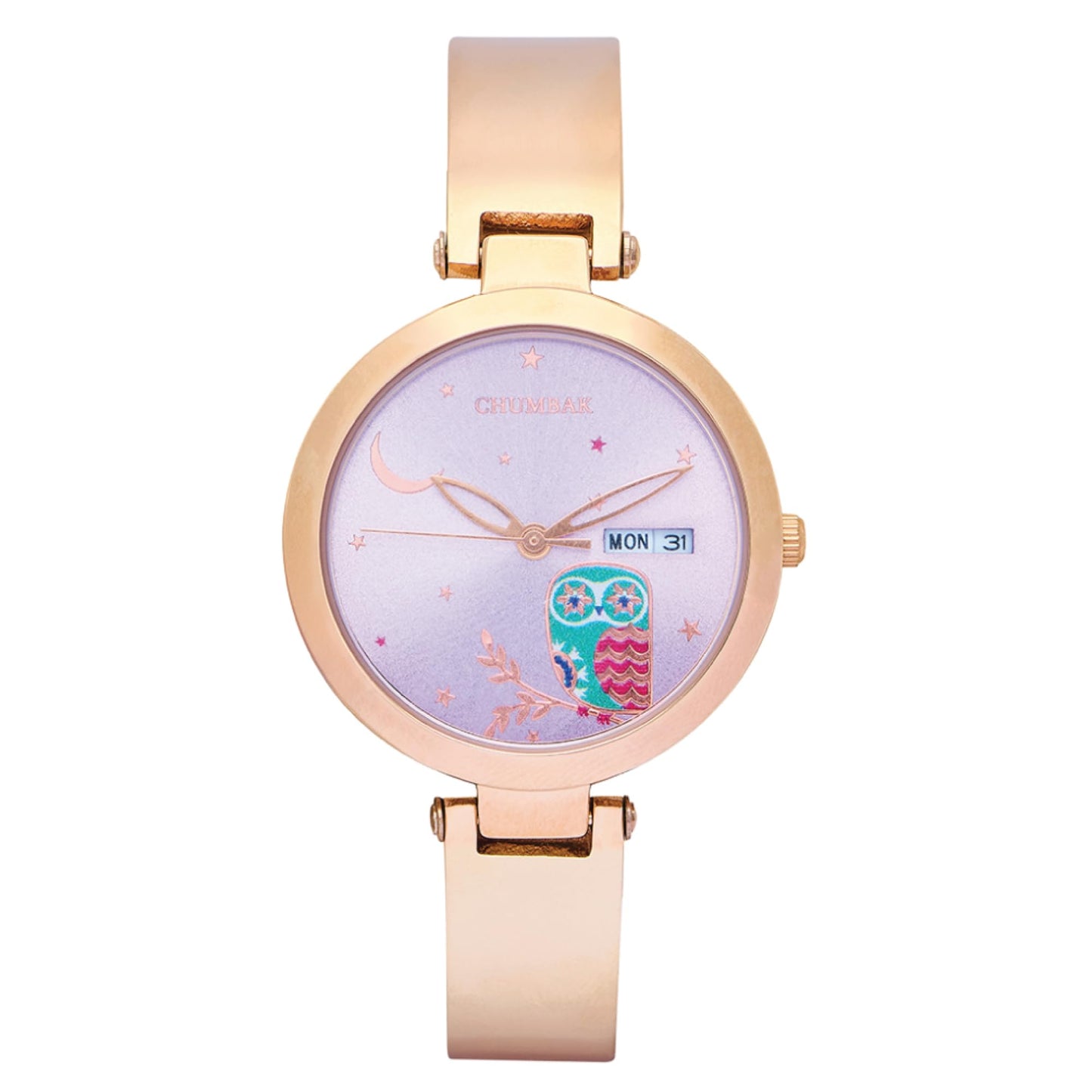 Chumbak Nocturnal Metal Watch | Rosegold with Lilac Dial|Stylish Fashion Watch for Casual/Work|Gifts for Women/Girls/Ladies|Wrist Watches for Women