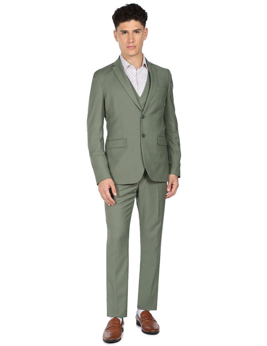 Arrow Men Green Tailored Regular Fit Three Piece Suit