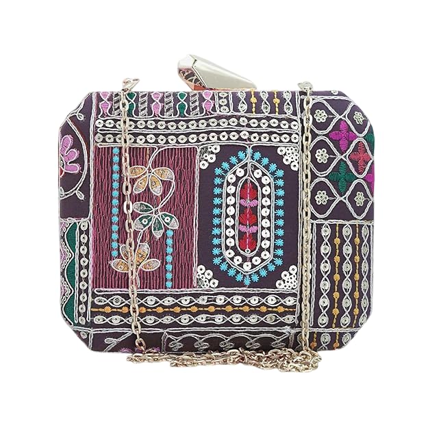 Artklim Light Purple Based Sequins And Threadwork Embroidery Clutch Bag for Women