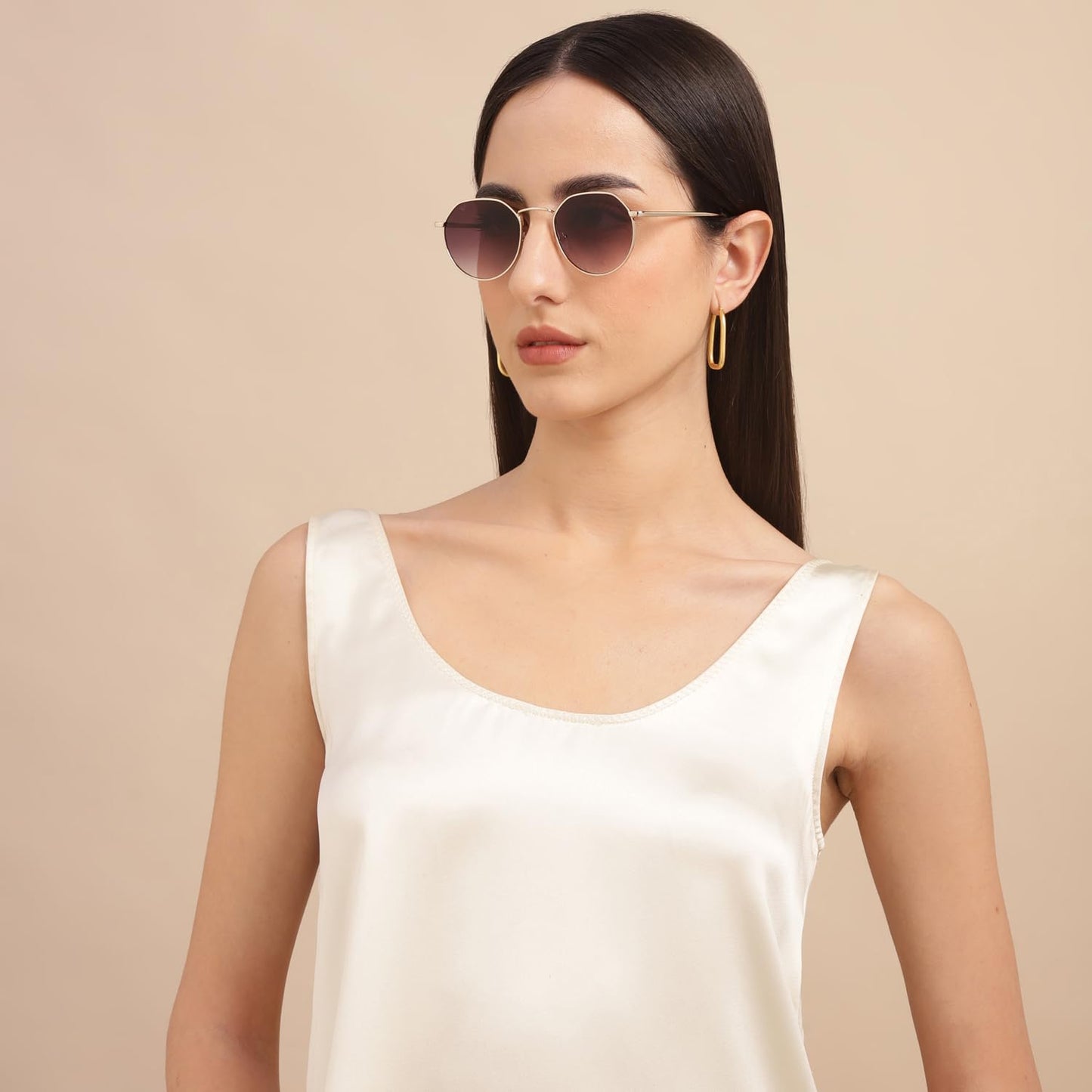 VINCENT CHASE EYEWEAR By Lenskart | Full Rim Hexagonal Branded Latest and Stylish Sunglasses | 100% UV Protected | Men & Women | Small | VC S13984 (Color:-Frame Gold/Lens Brown)-Pack of 1