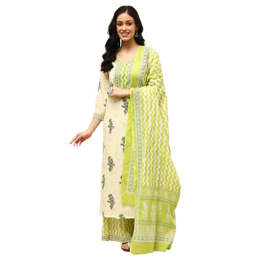 BIBA Women's Assorted Cotton Hand Block Print Unstitched Suit Set