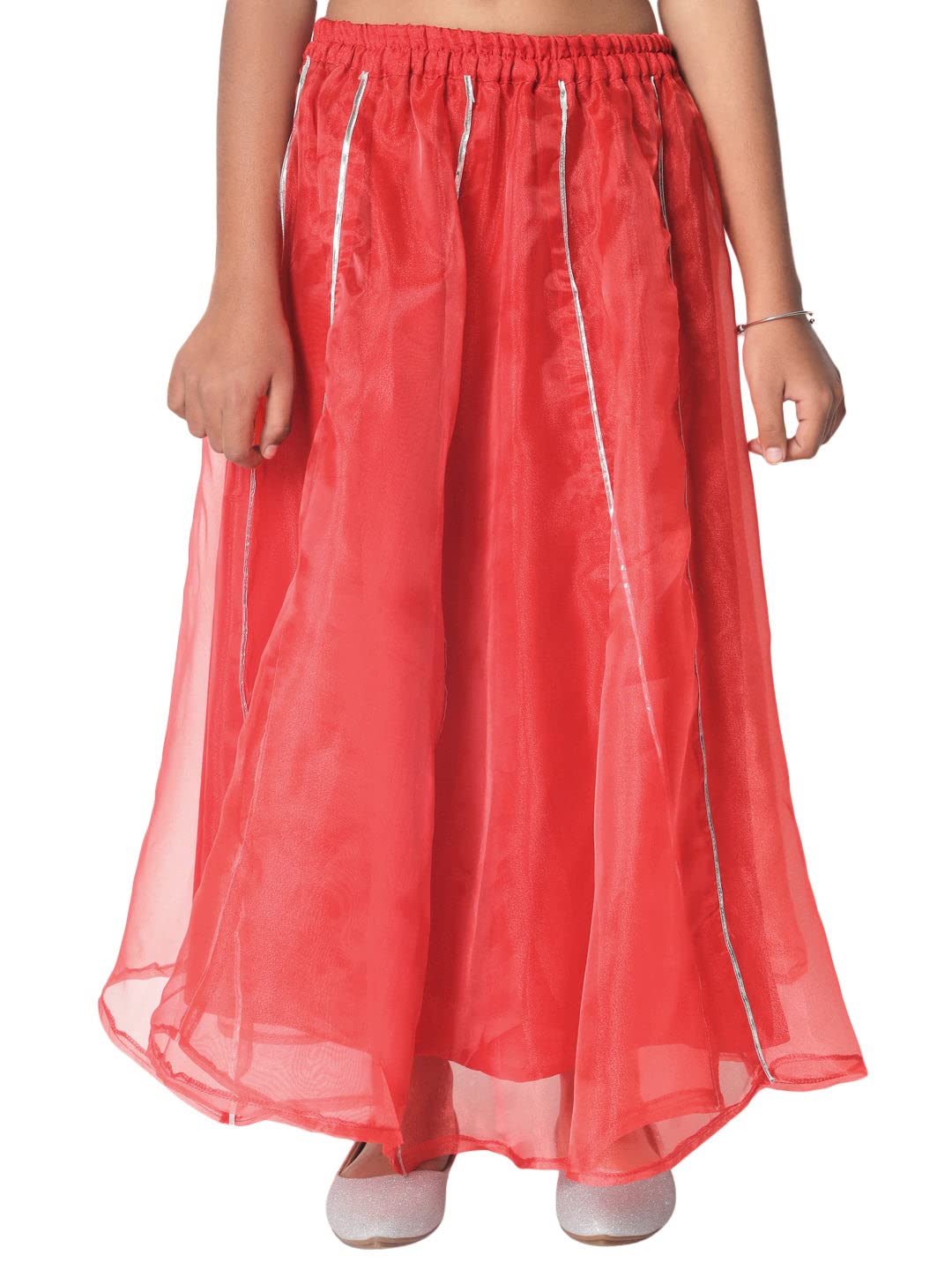 studio rasa Girls Organza Embellished Kalidaar Kids Skirt for Wedding Party Festive(GSC12303/7-8_Red_7-8yrs)