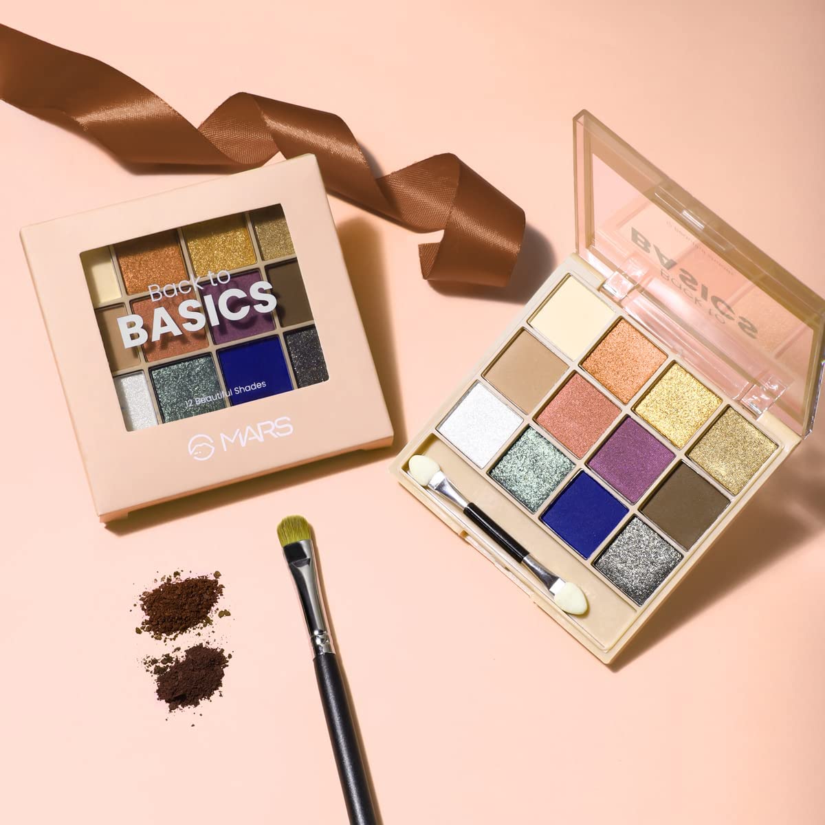 MARS 12 Shades Back to Basics Eyeshadow Palette with Free Applicator | Matte | Shimmer | Beginner Friendly & Long Lasting Eye Shadow Palette (14.4 gm) (Shade-02)