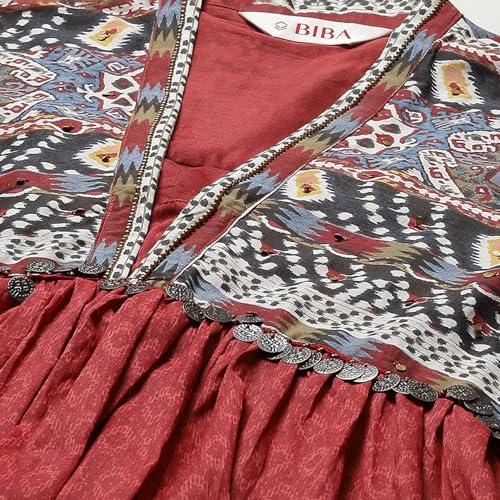 BIBA Women's Cotton Kurta Sets (SKDIKATSTO8991AW24MRN_Maroon