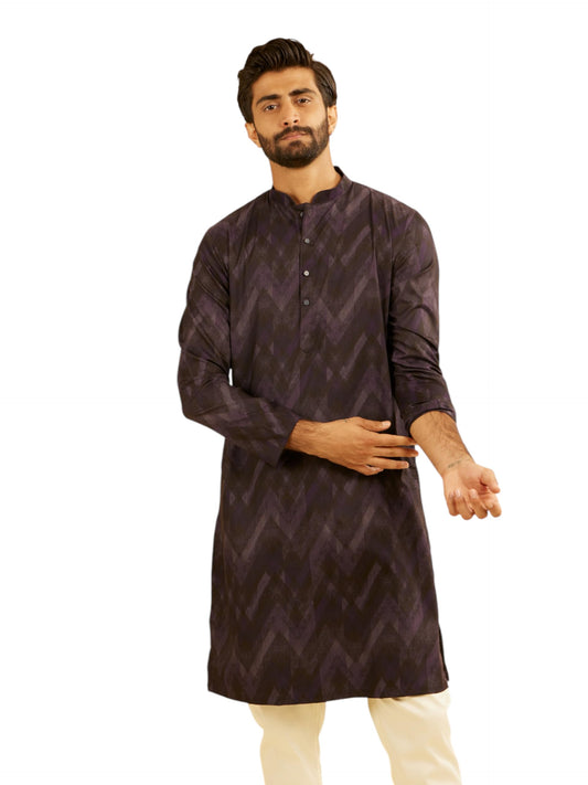 Manyavar Men's Spandex Chevron Patterned Kurta (Purple,XL)