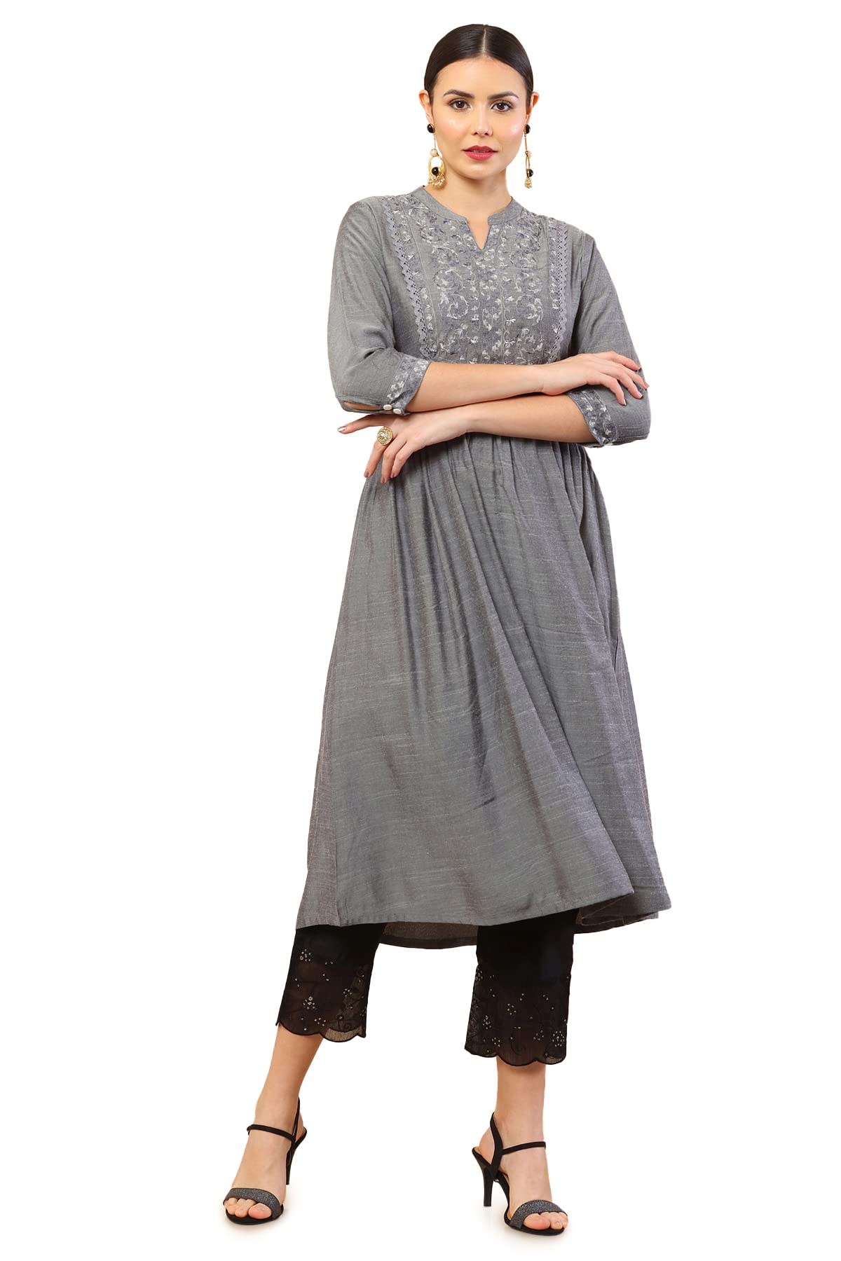 Soch Black Chanderi Straight Pant with Embroidered Borders and Sequins