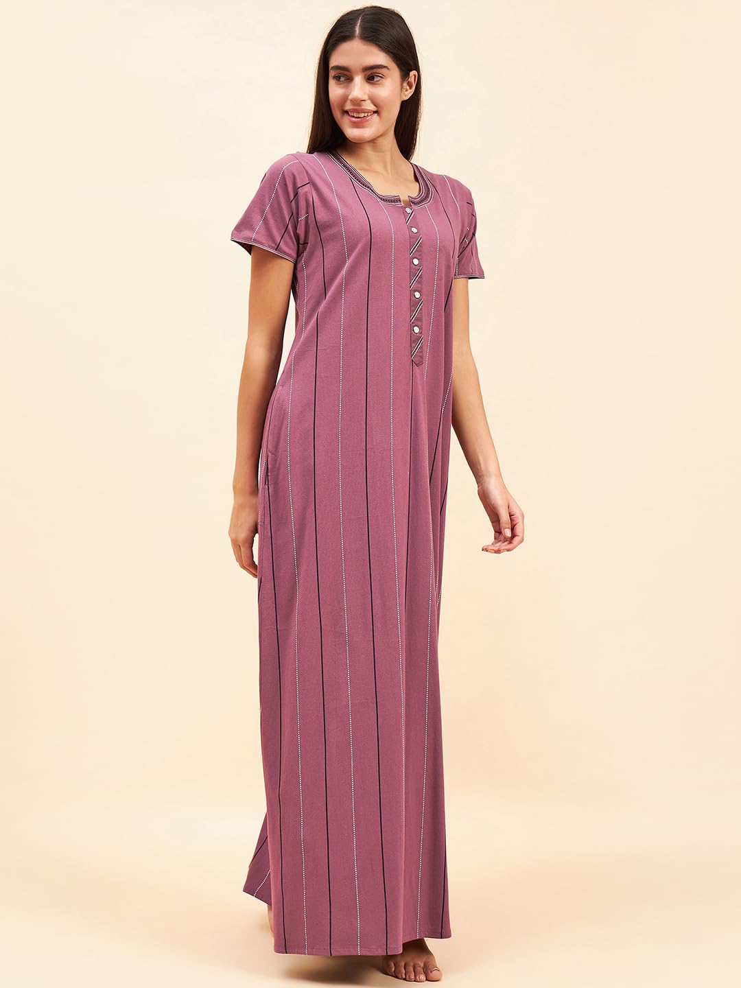 Sweet Dreams Women's Cotton Maxi Casual Nightgown (OCW-3466 Purple XL)