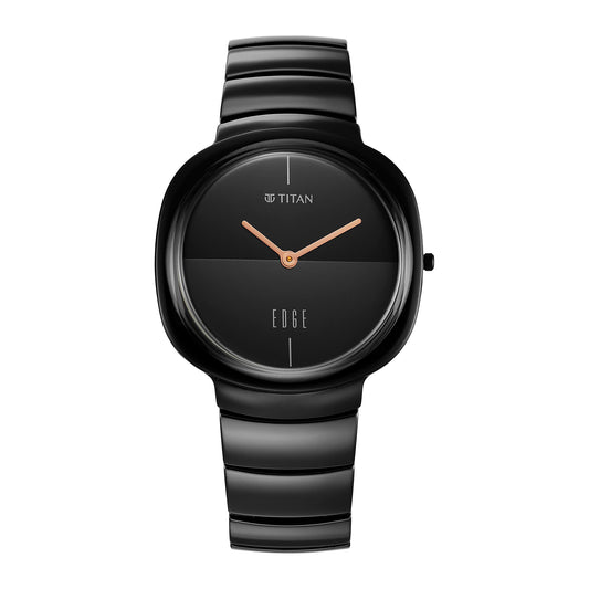 EDGE Titan Squircle Quartz Analog Black Dial Black Ceramic Strap Unisex Watch - NT1841NC01