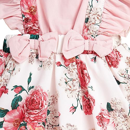 Hopscotch Girls Polyester Sleeveless Ruffled Floral Print Bodysuit in Peach Color For Ages (9-12 Months)